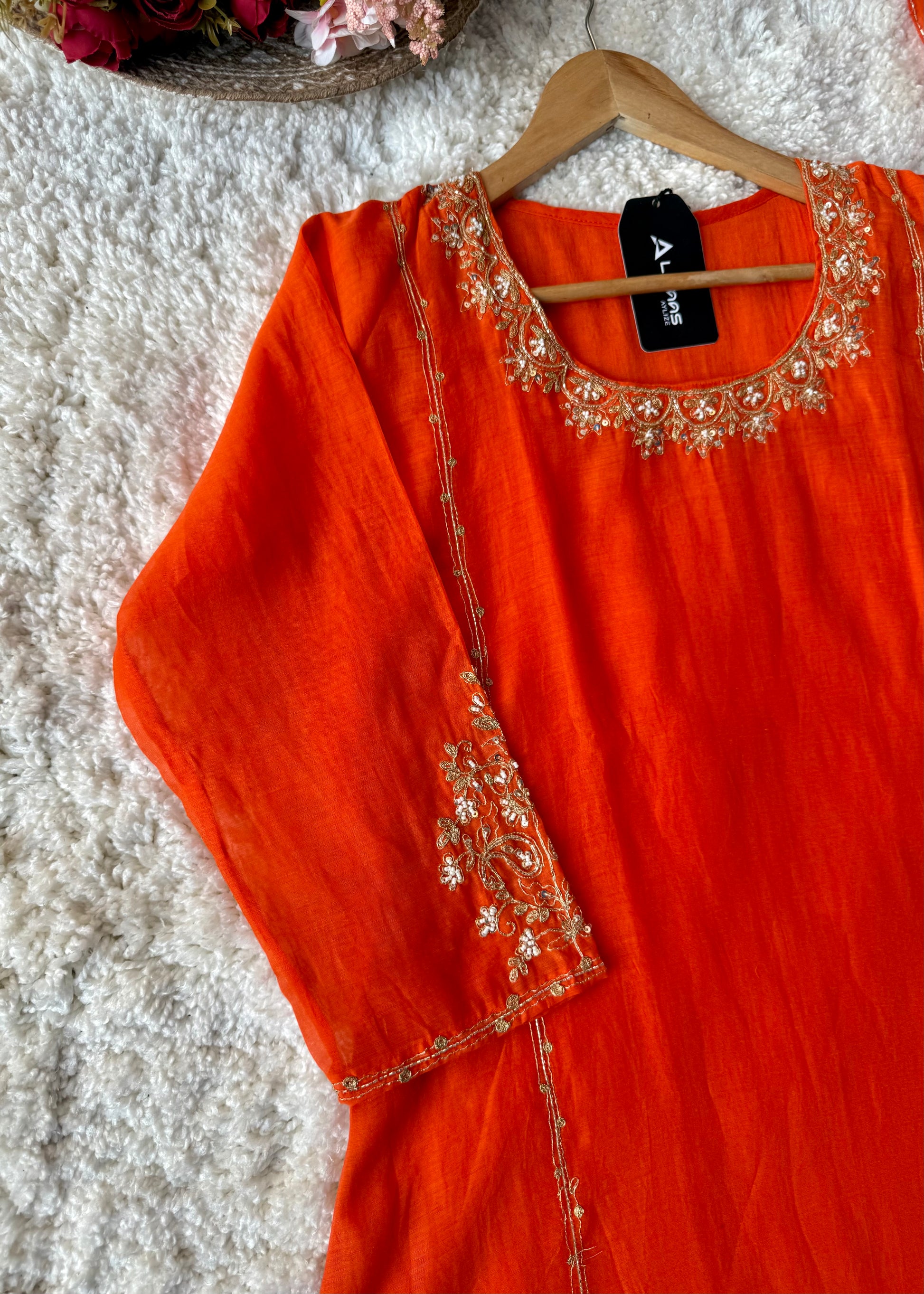 💕”Nayra – Premium Mul Chanderi A-Line Kurta Set