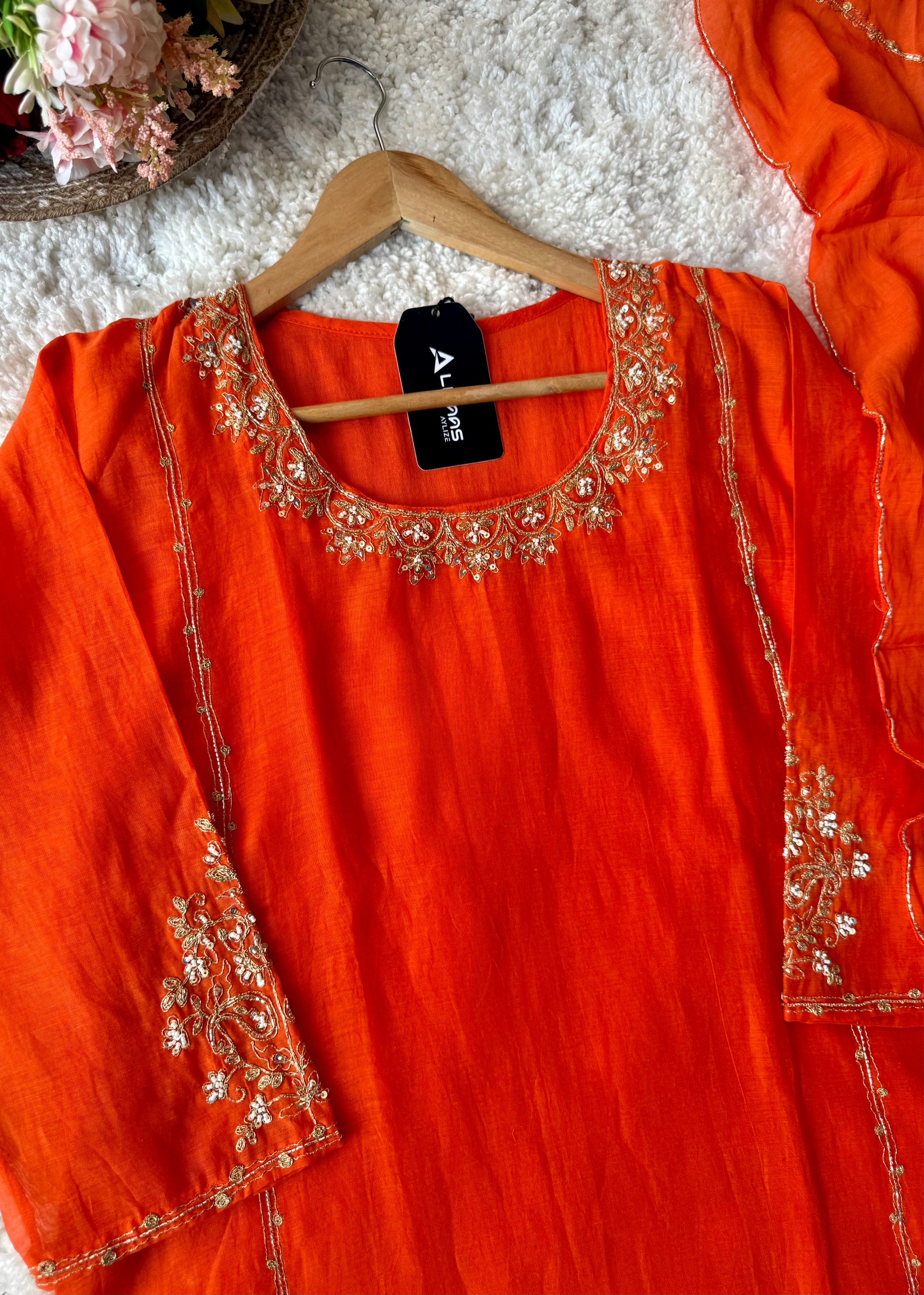 💕”Nayra – Premium Mul Chanderi A-Line Kurta Set