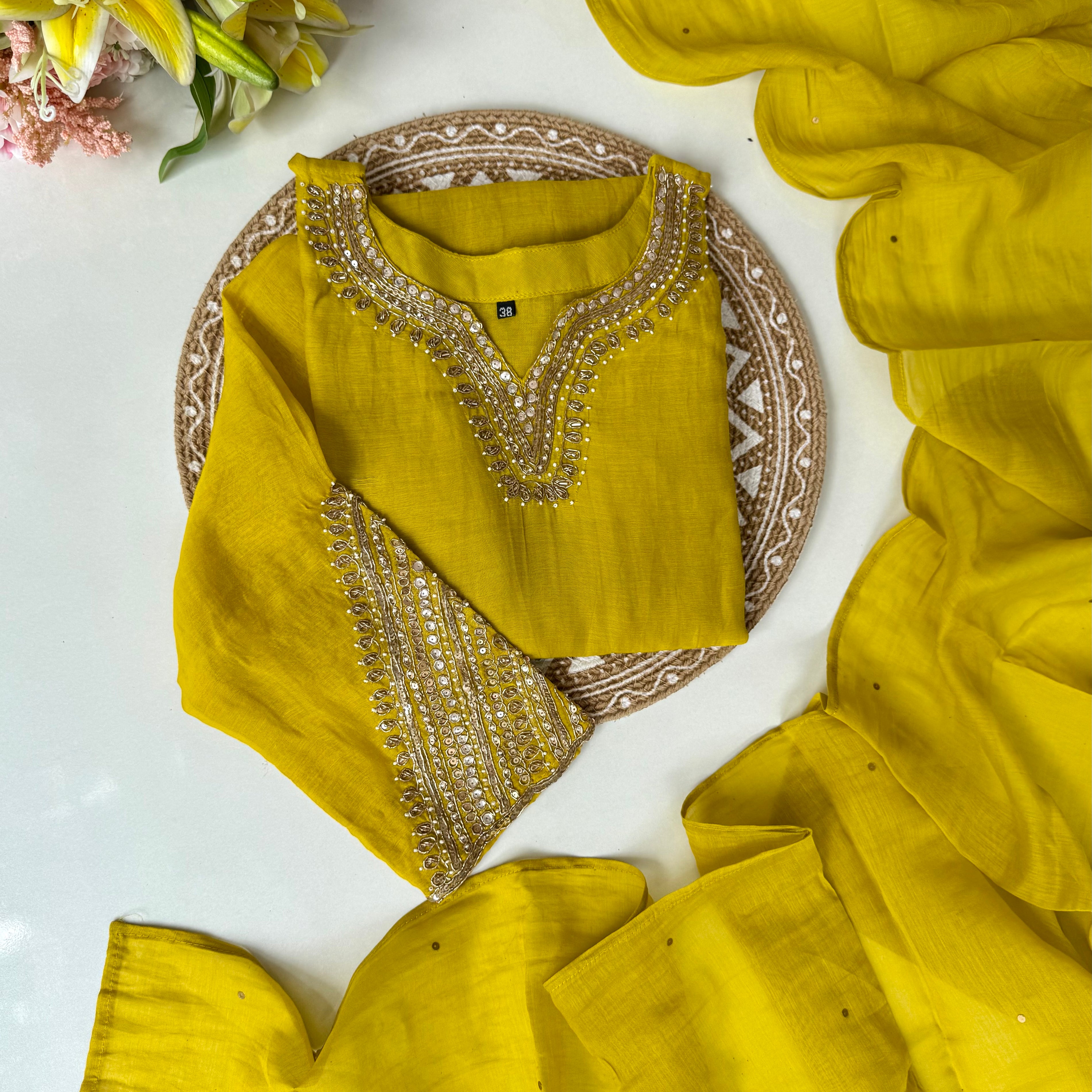 “KIARA” Premium Mul Chanderi handwork kurta set