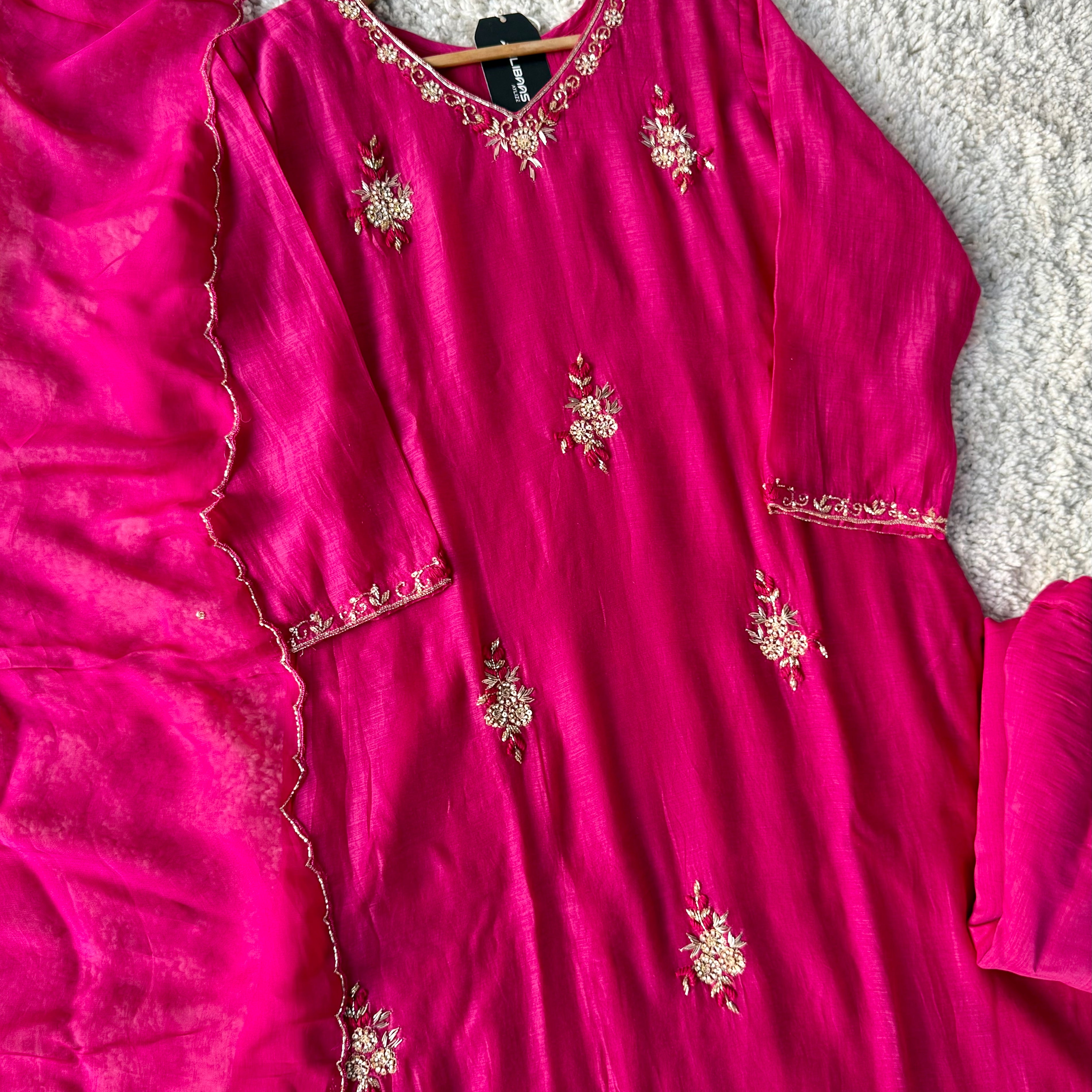 💕Zidan- Premium Pink Mul Chanderi A Line Suit set 🛍️