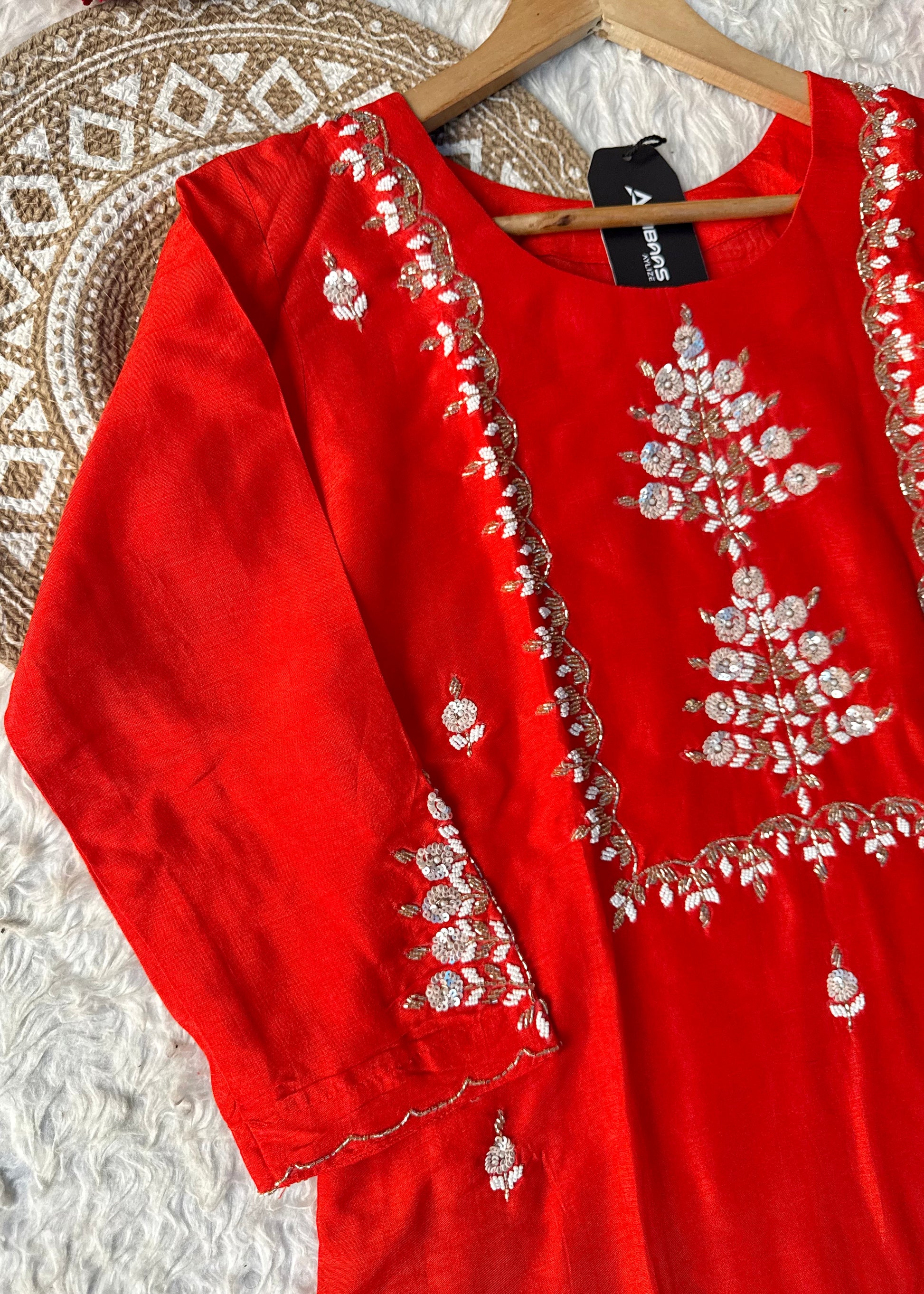 “Orange” Partywear Orange heavy handwork Dola Silk Kurta Set