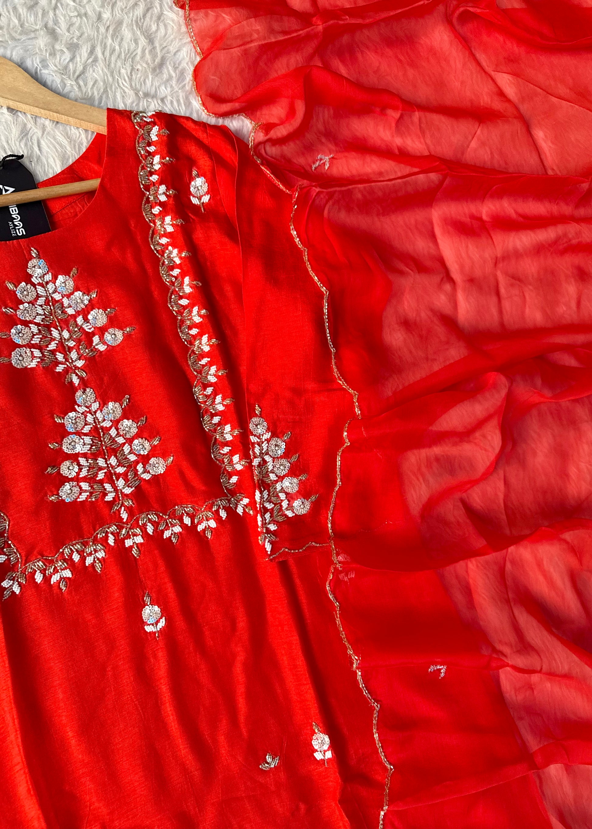 “Orange” Partywear Orange heavy handwork Dola Silk Kurta Set