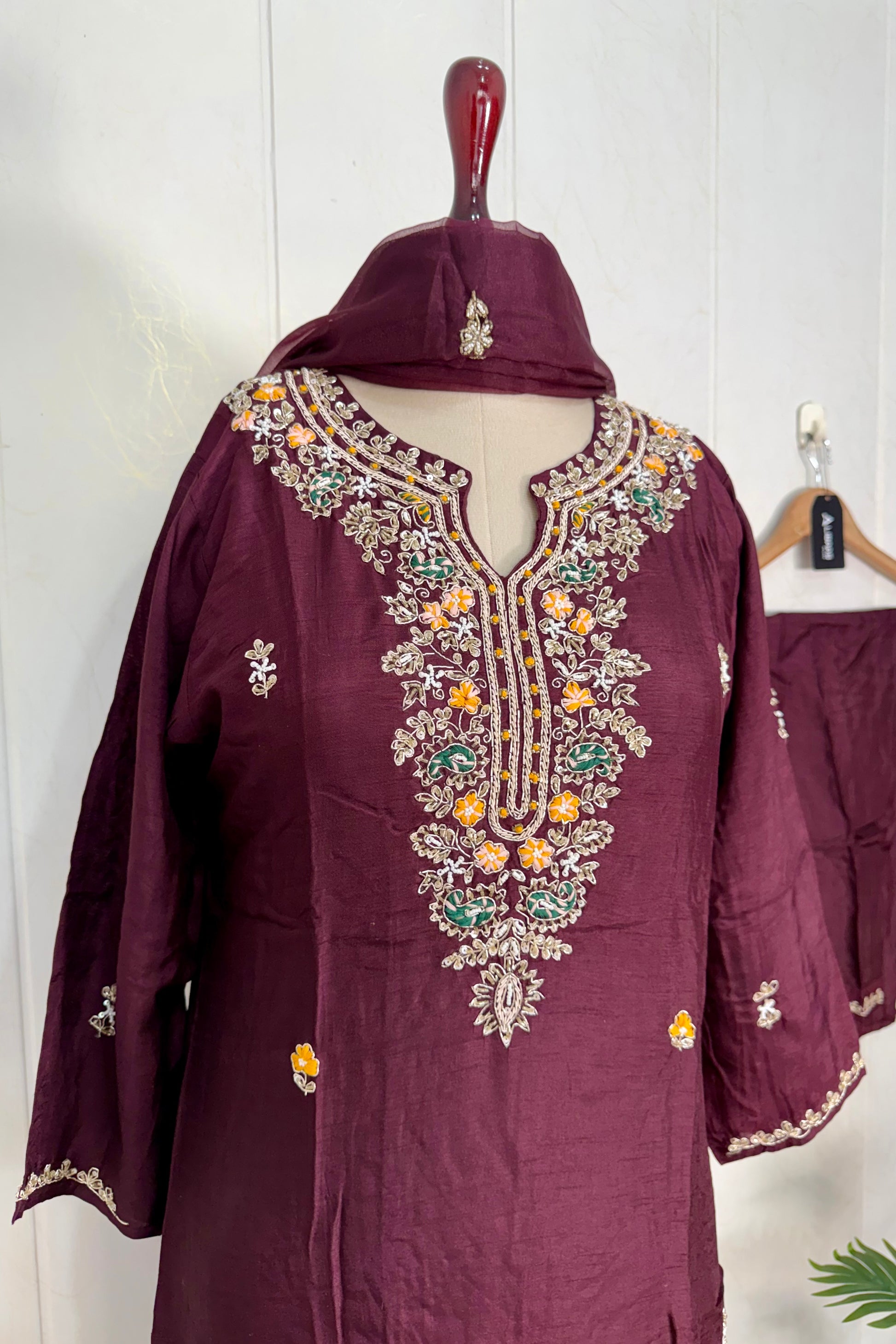 “ISHIKA” Brwon handcrafted dola silk kurti set