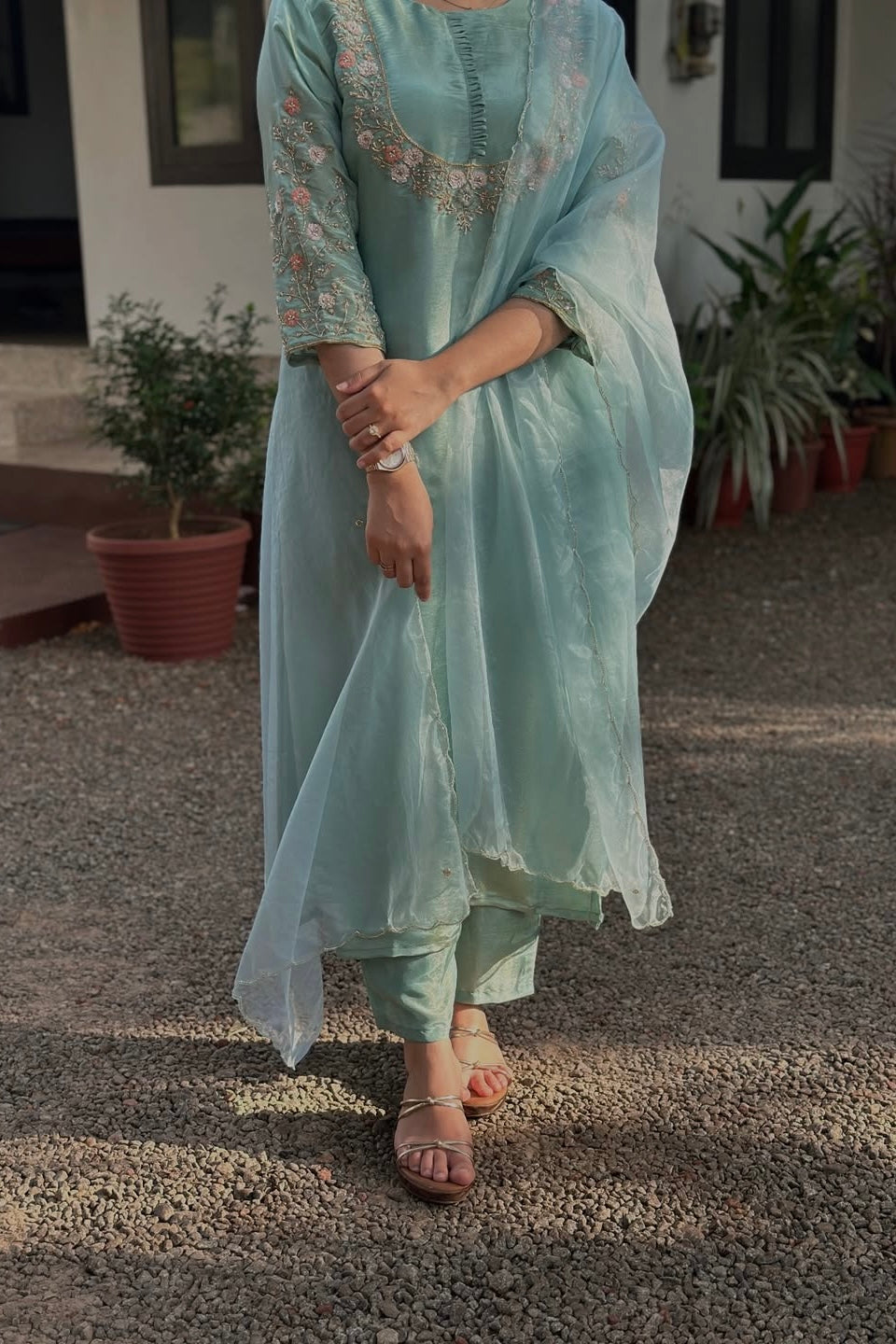 “Naayaab” Premium Pista Green Tissue silk handcrafted kurta set