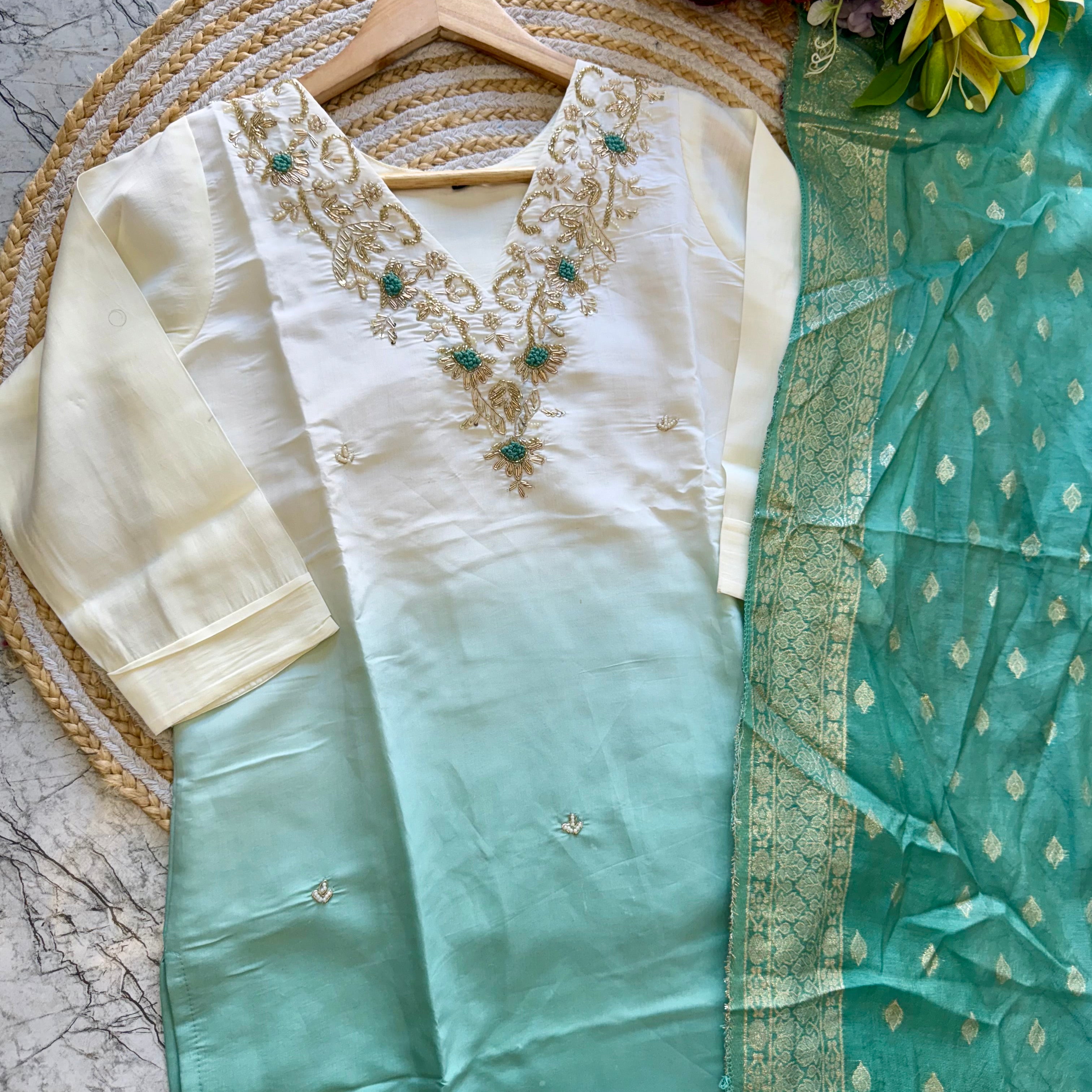 "VC" Latast Roman silk ombre kurti bottom with dupatta set