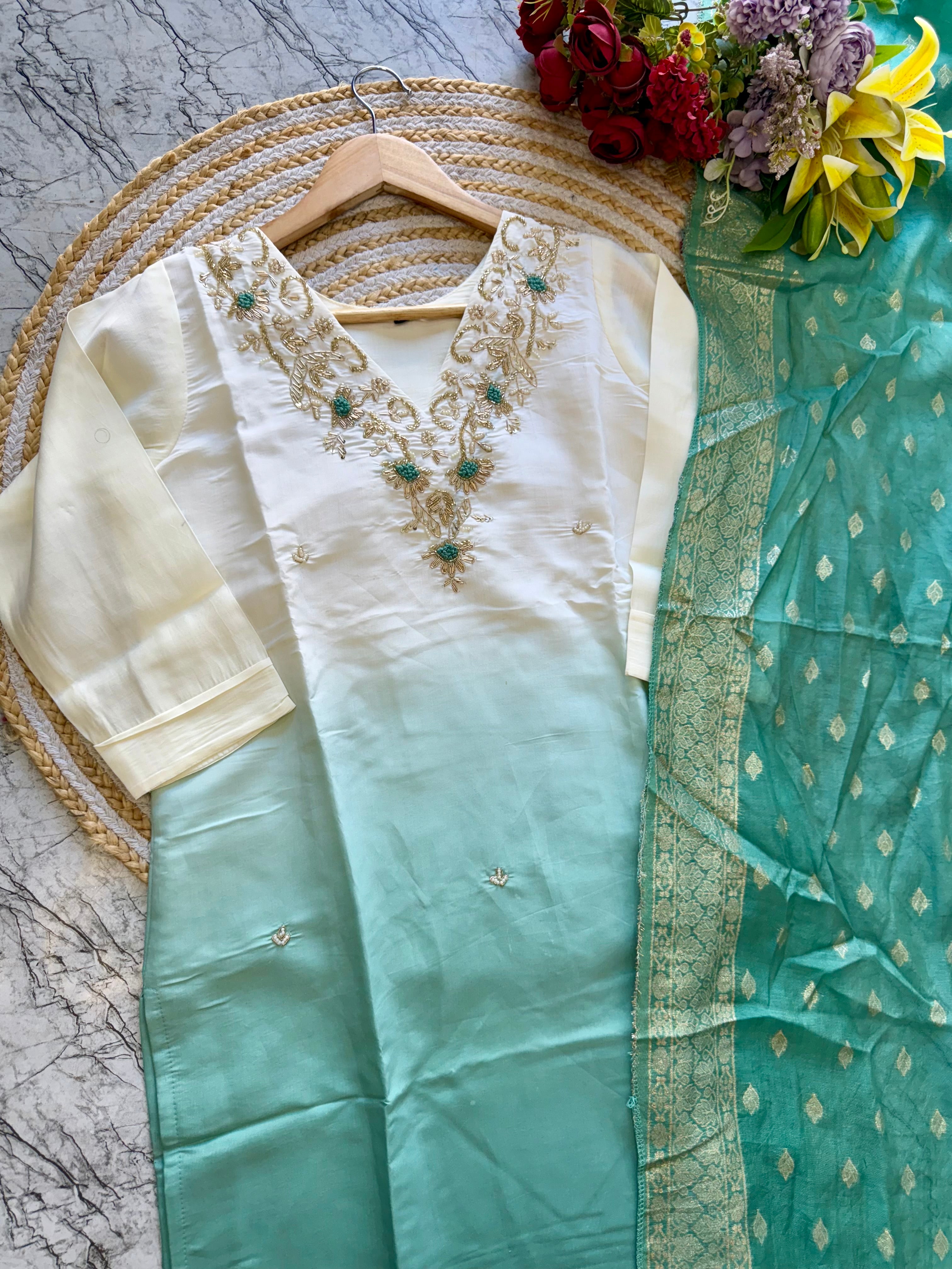 "VC" Latast Roman silk ombre kurti bottom with dupatta set