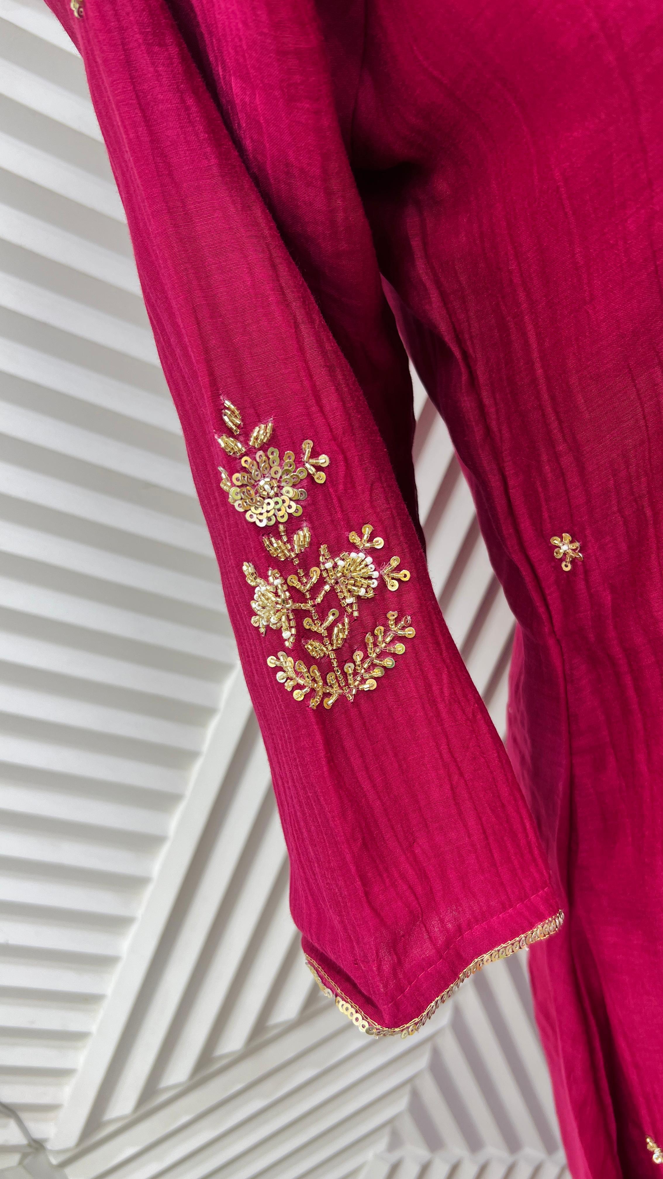 💙”Grace- Premium Rich Pink Mul Chanderi Kurta Set 🛍️