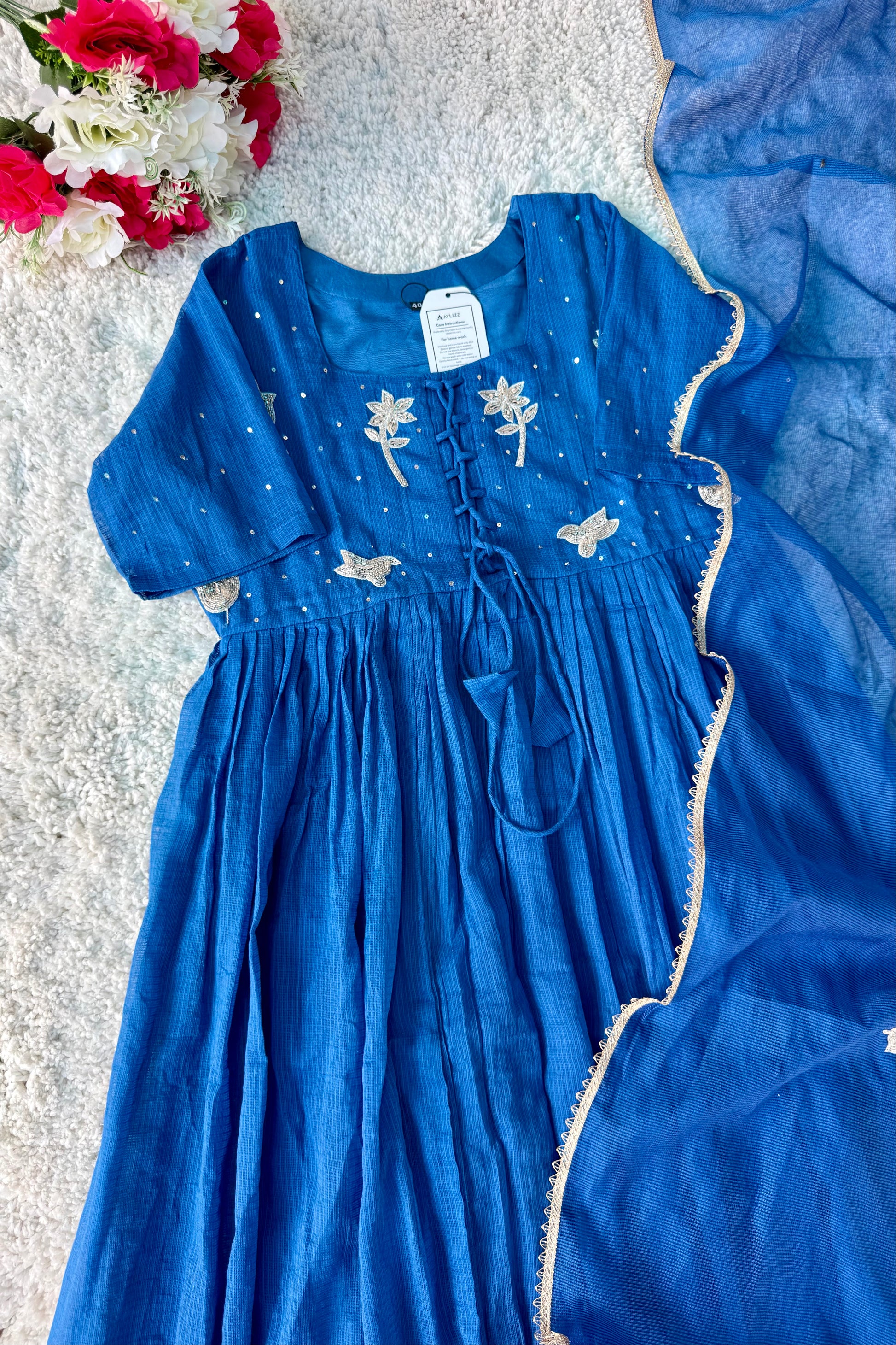 ✨AZ20 - Premium Blue Kota Anarkali Kurta set