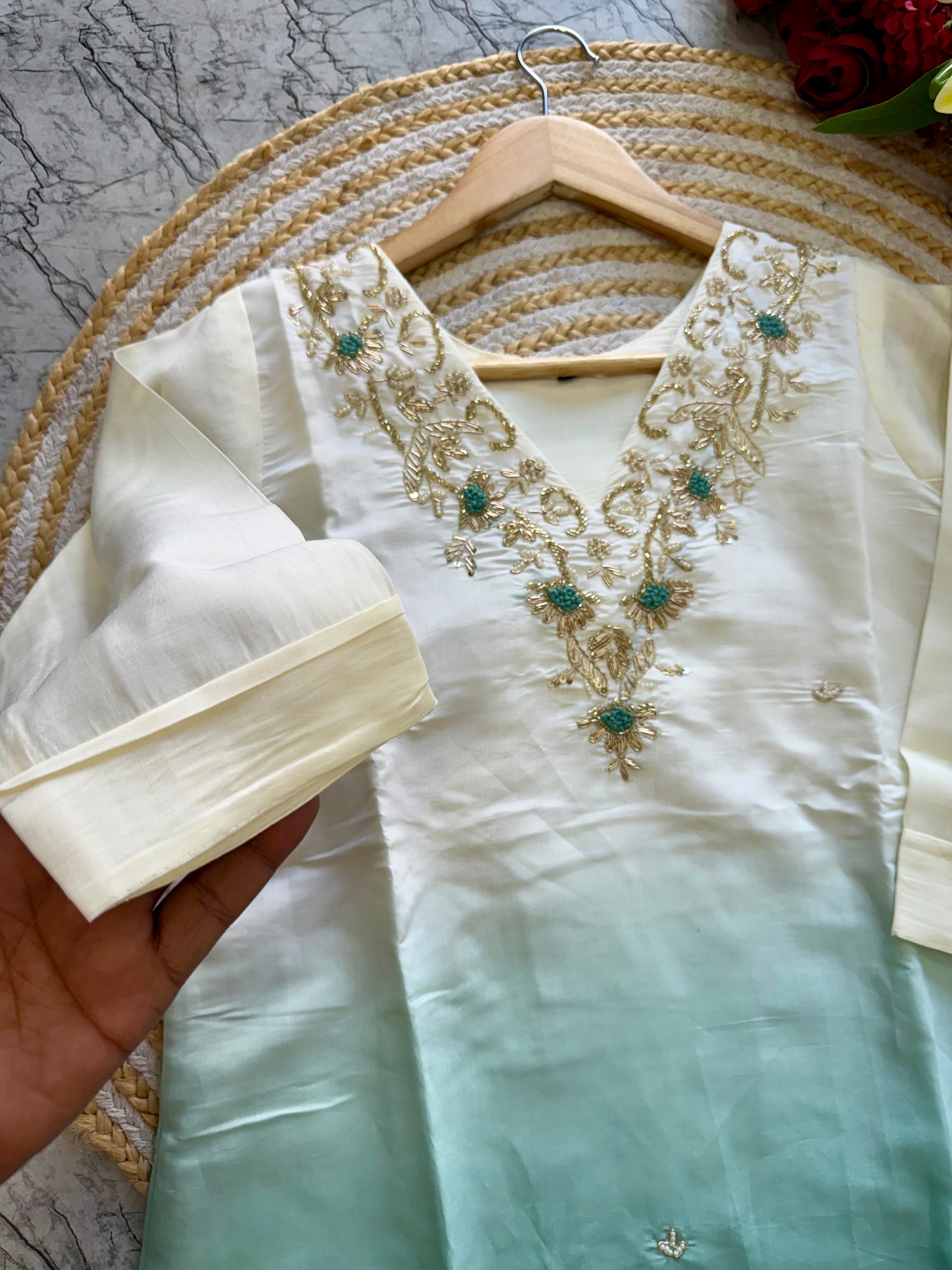 "VC" Latast Roman silk ombre kurti bottom with dupatta set