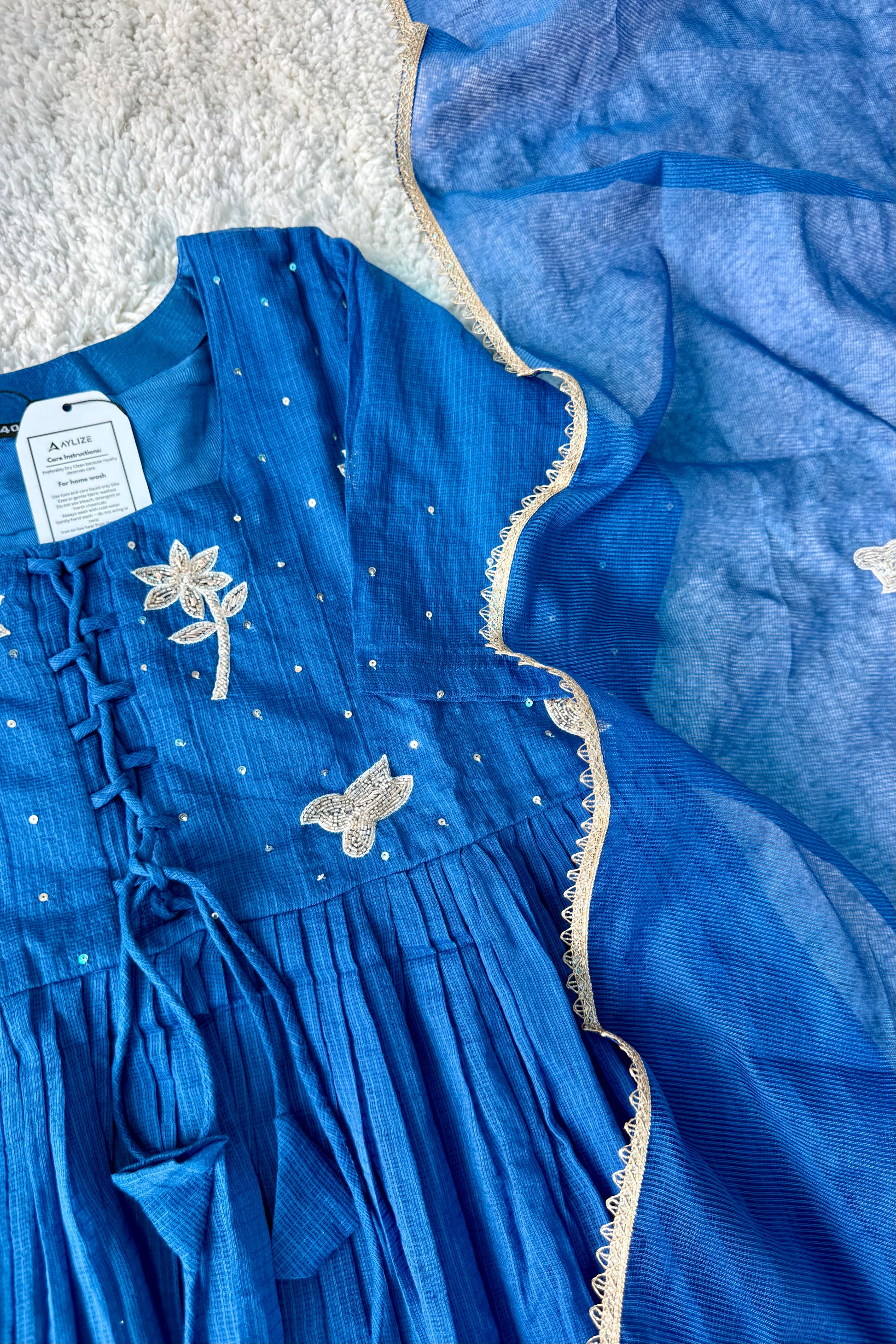✨AZ20 - Premium Blue Kota Anarkali Kurta set