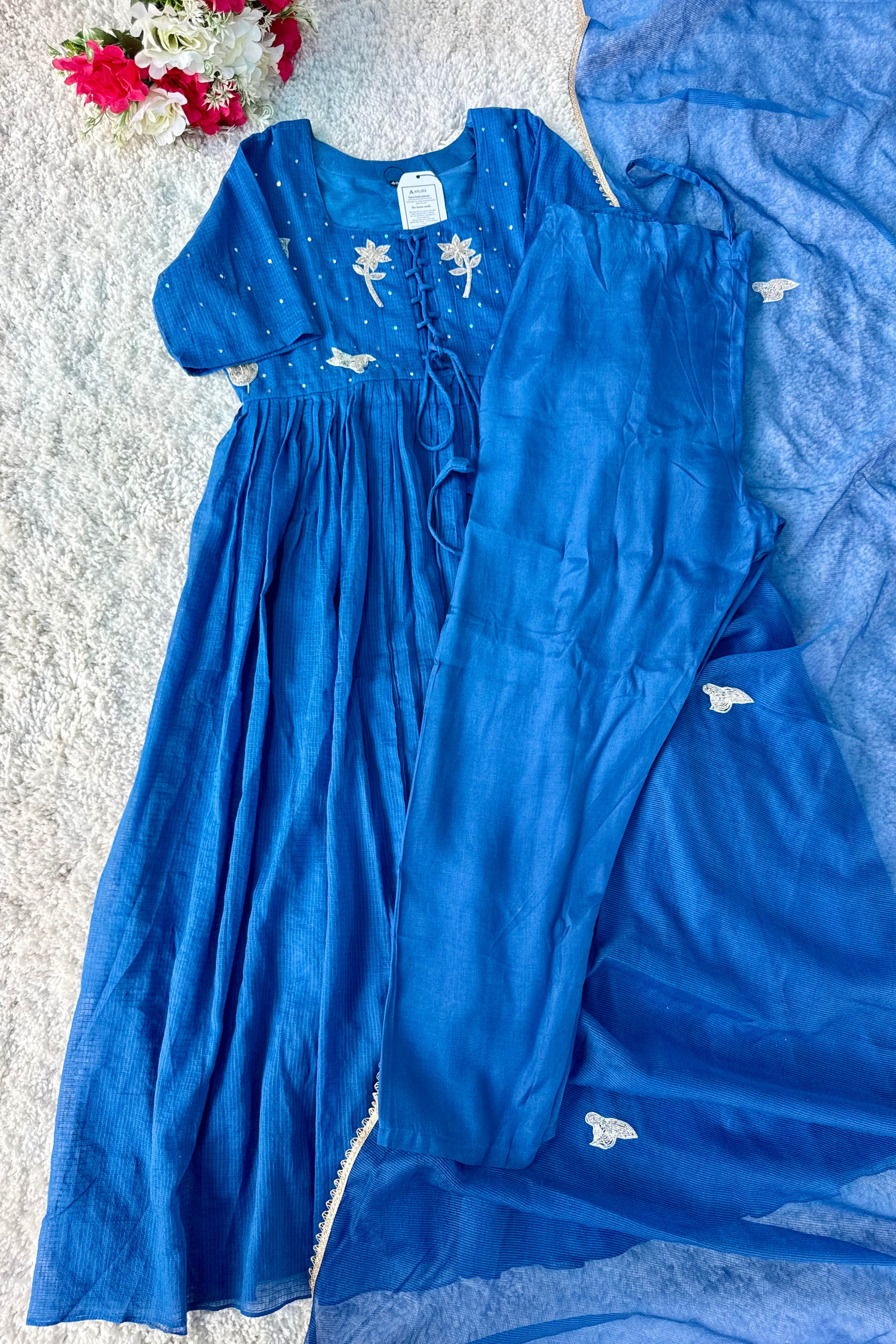 ✨AZ20 - Premium Blue Kota Anarkali Kurta set