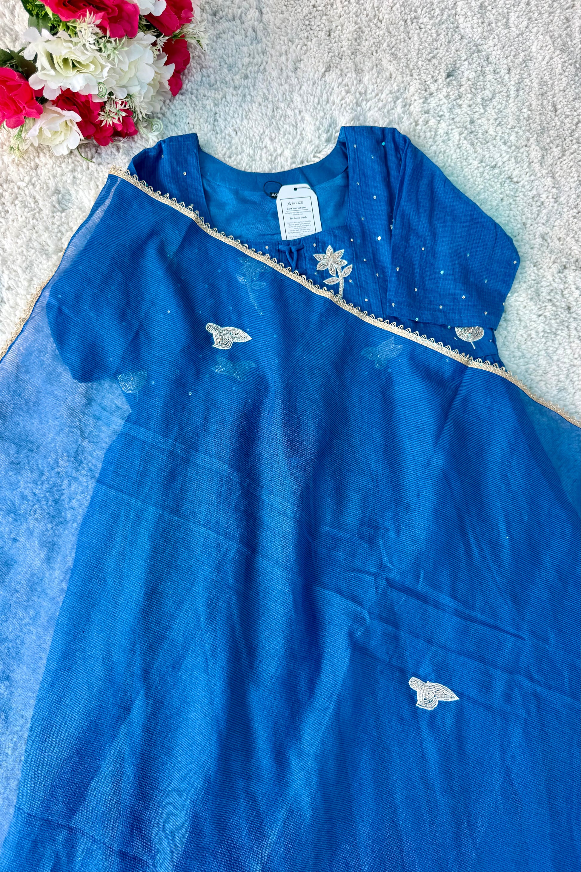 ✨AZ20 - Premium Blue Kota Anarkali Kurta set