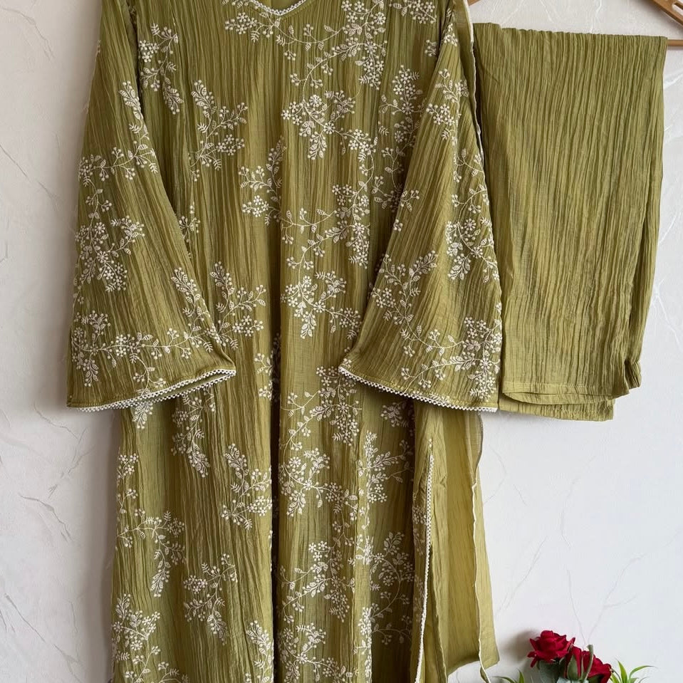 “Elina” Mist Green Imported Crushed A Line Suit set 🛍️