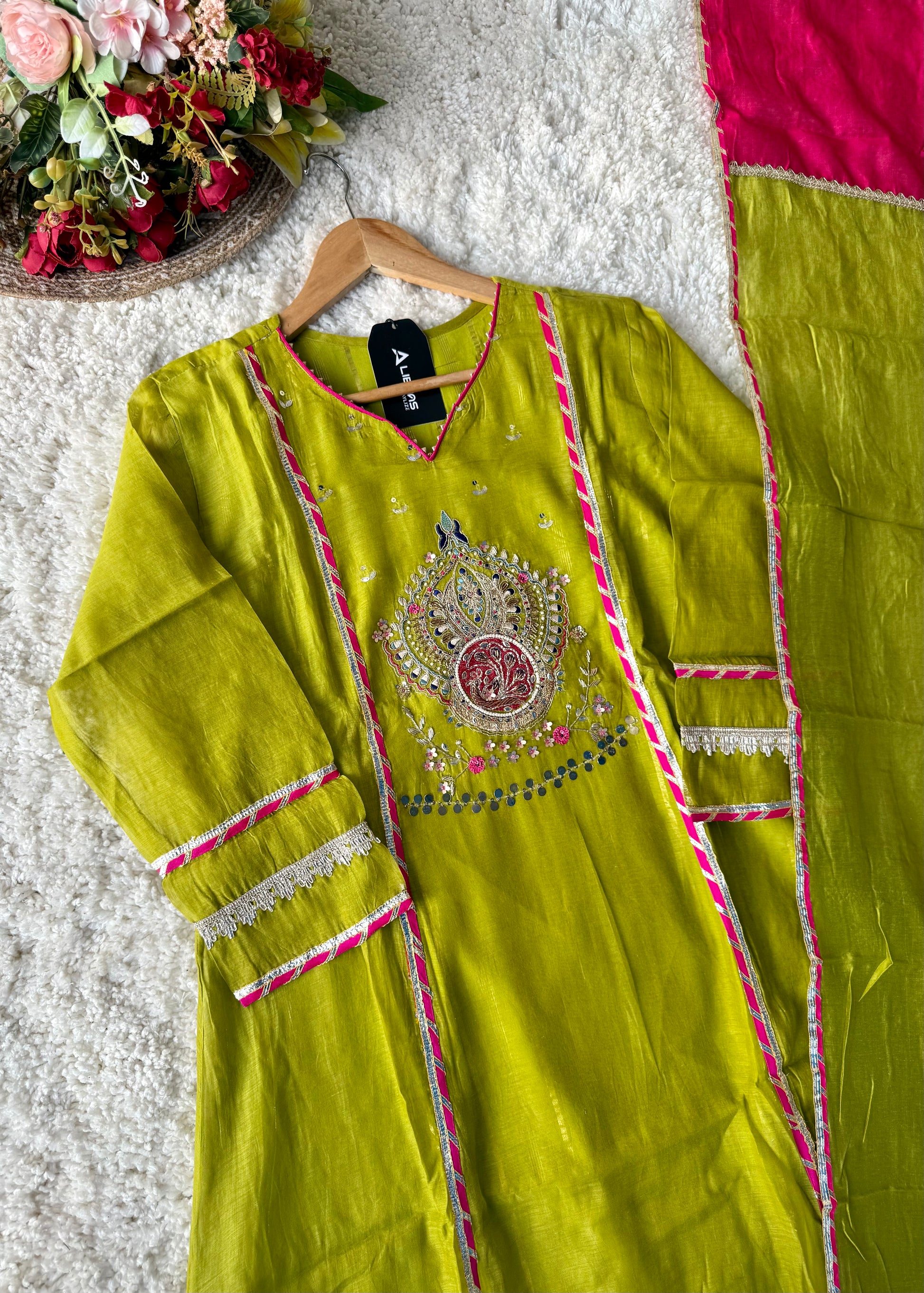 “Mehzaa” Weddings Special Mul Chanderi A-Line Anarkali Suit Set