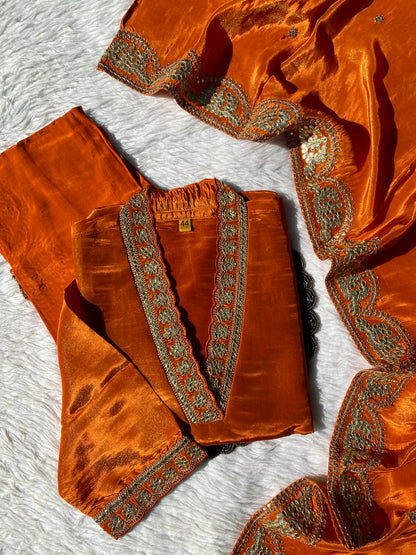 “Nazmeen” Tissue silk kurti bottom with dupatta set