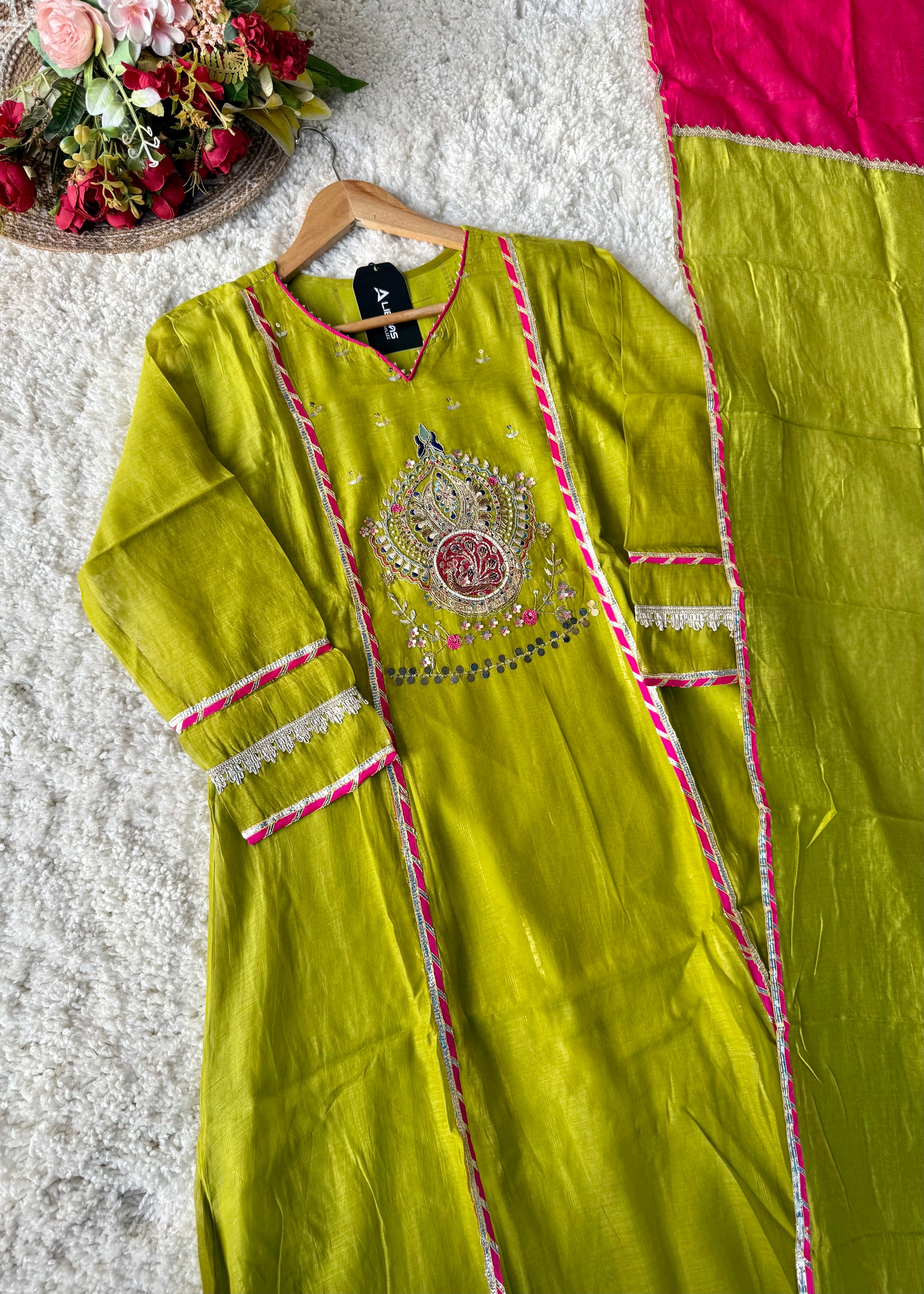 “Mehzaa” Weddings Special Mul Chanderi A-Line Anarkali Suit Set