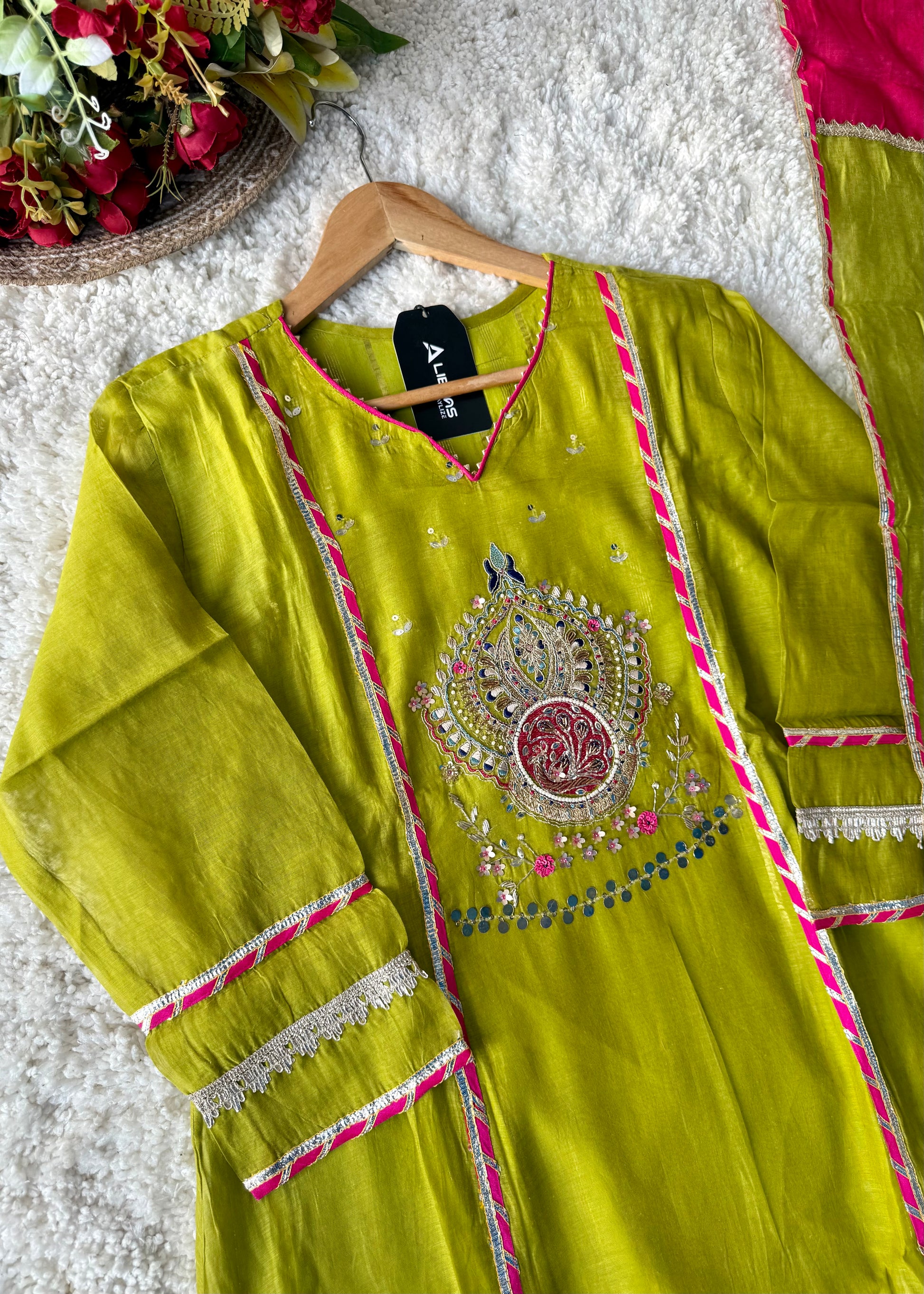 “Mehzaa” Weddings Special Mul Chanderi A-Line Anarkali Suit Set