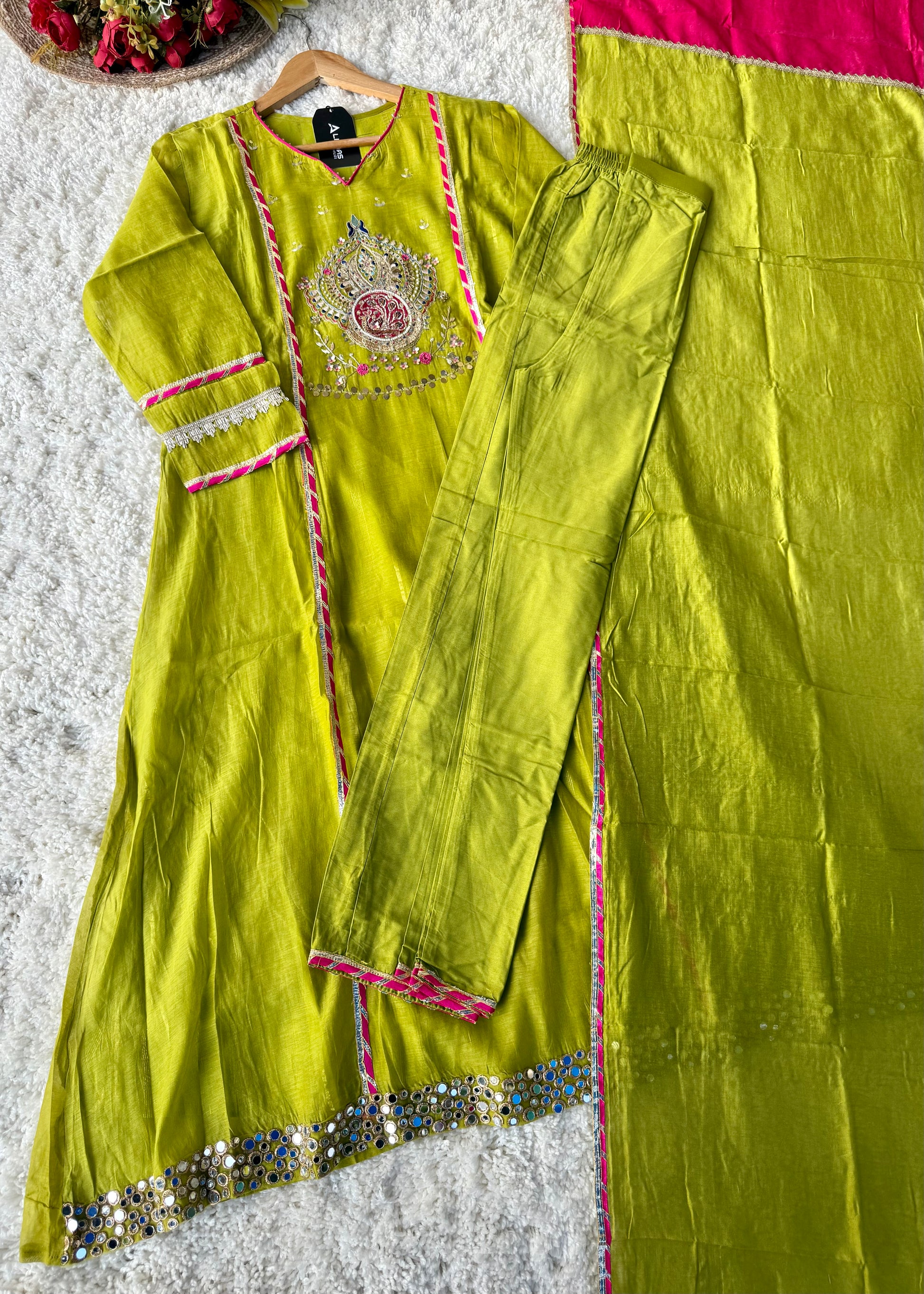 “Mehzaa” Weddings Special Mul Chanderi A-Line Anarkali Suit Set