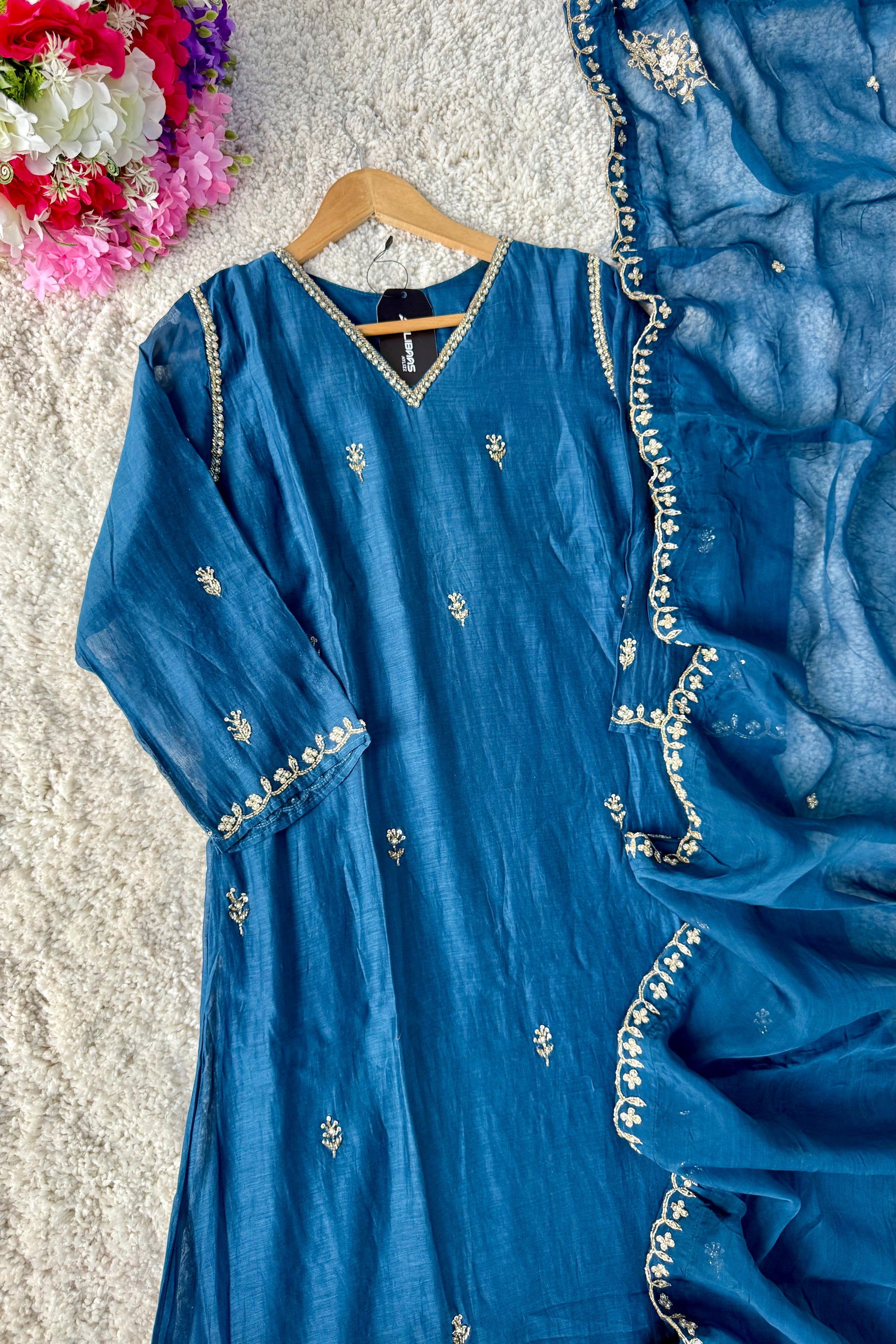✨”Mehar– Premium Party wear Mul Chanderi A-Line Kurta Set✨