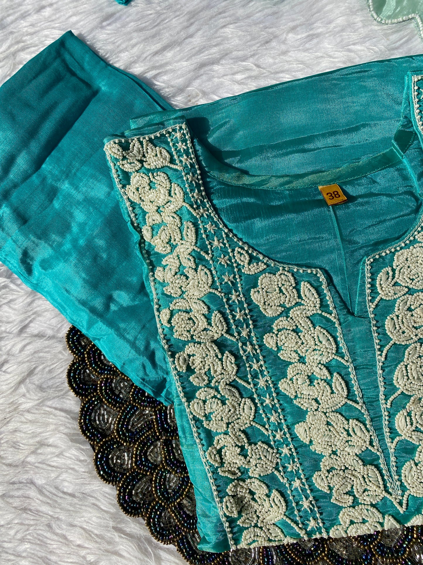 “NAIRA” Beautiful Tissue silk kurta with with pearl work set