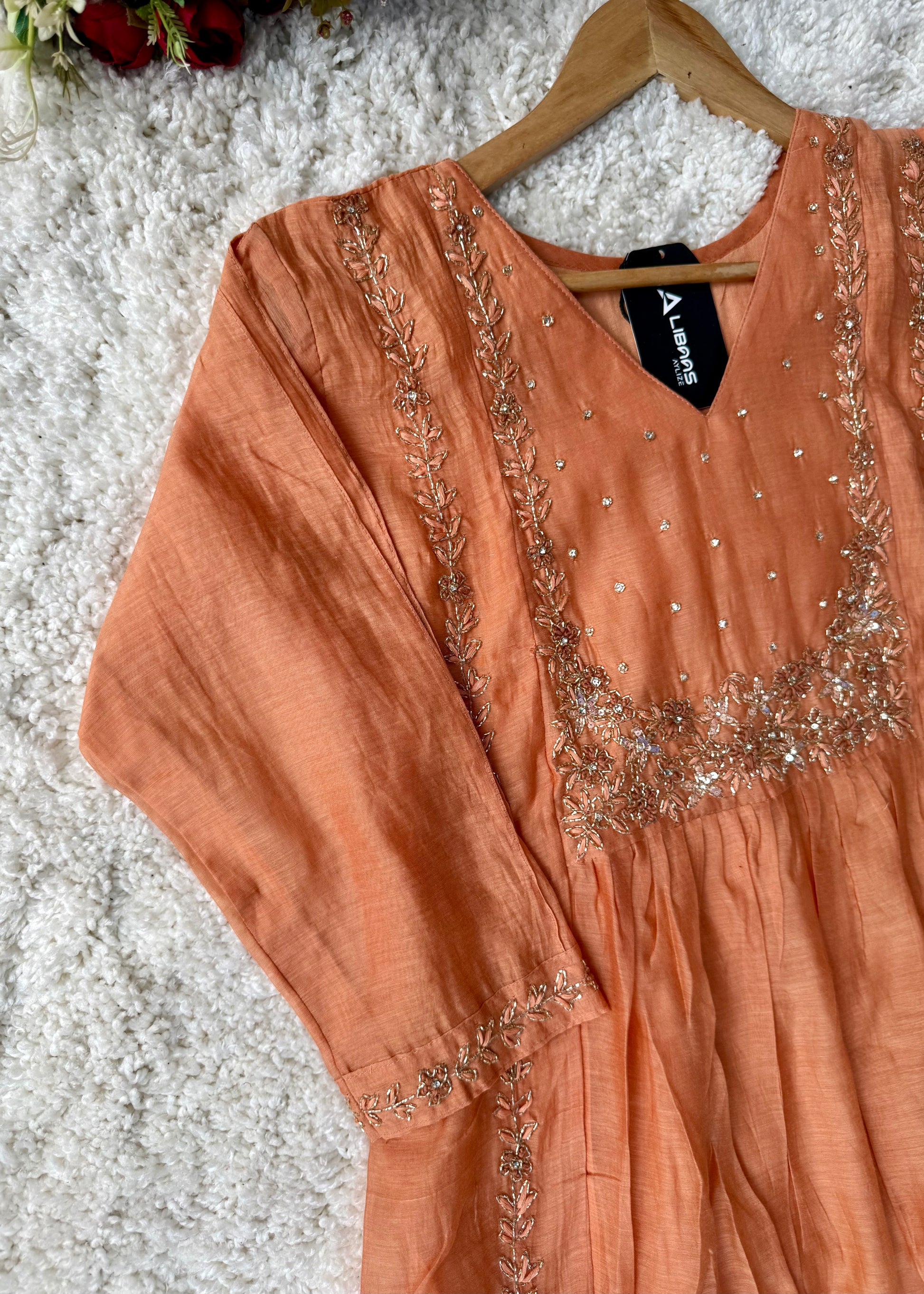 “Ayza” Premium Peach Mul Chanderi A Line Suit set 🛍️