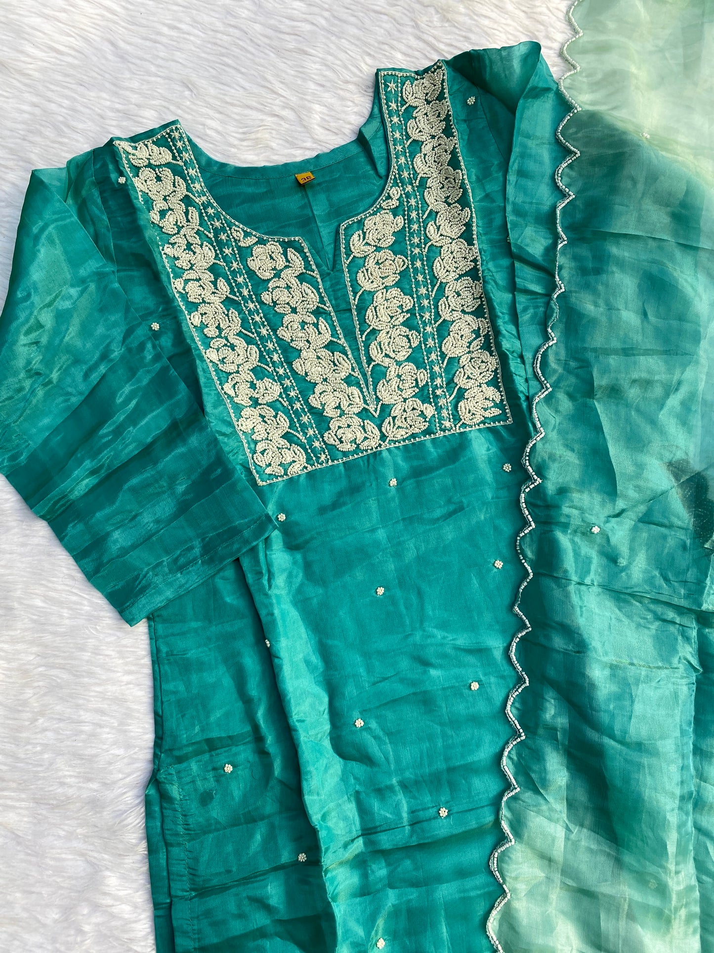 “NAIRA” Beautiful Tissue silk kurta with with pearl work set