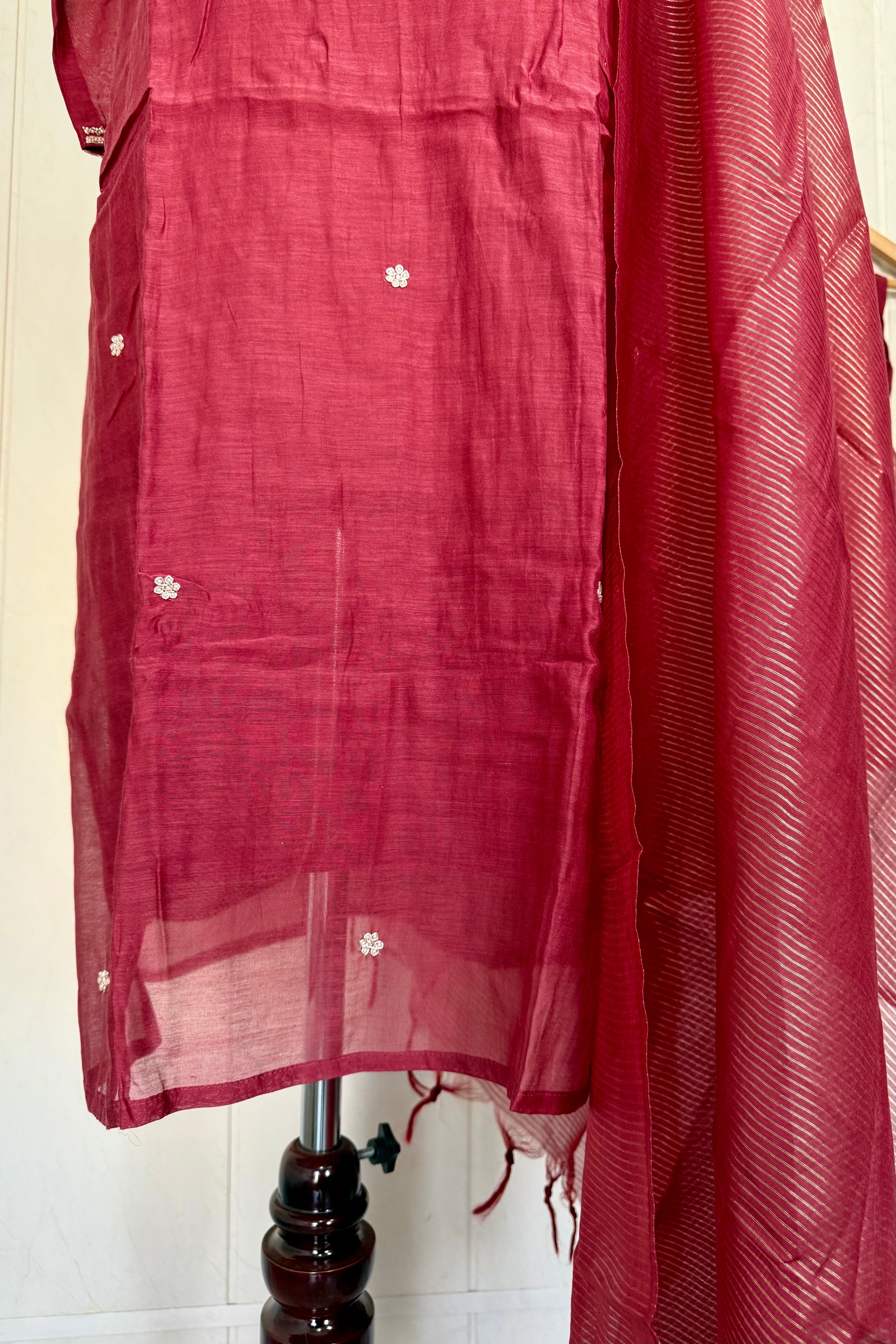 “Bindiya” Deep Rose Mul Chanderi handwork kurta set