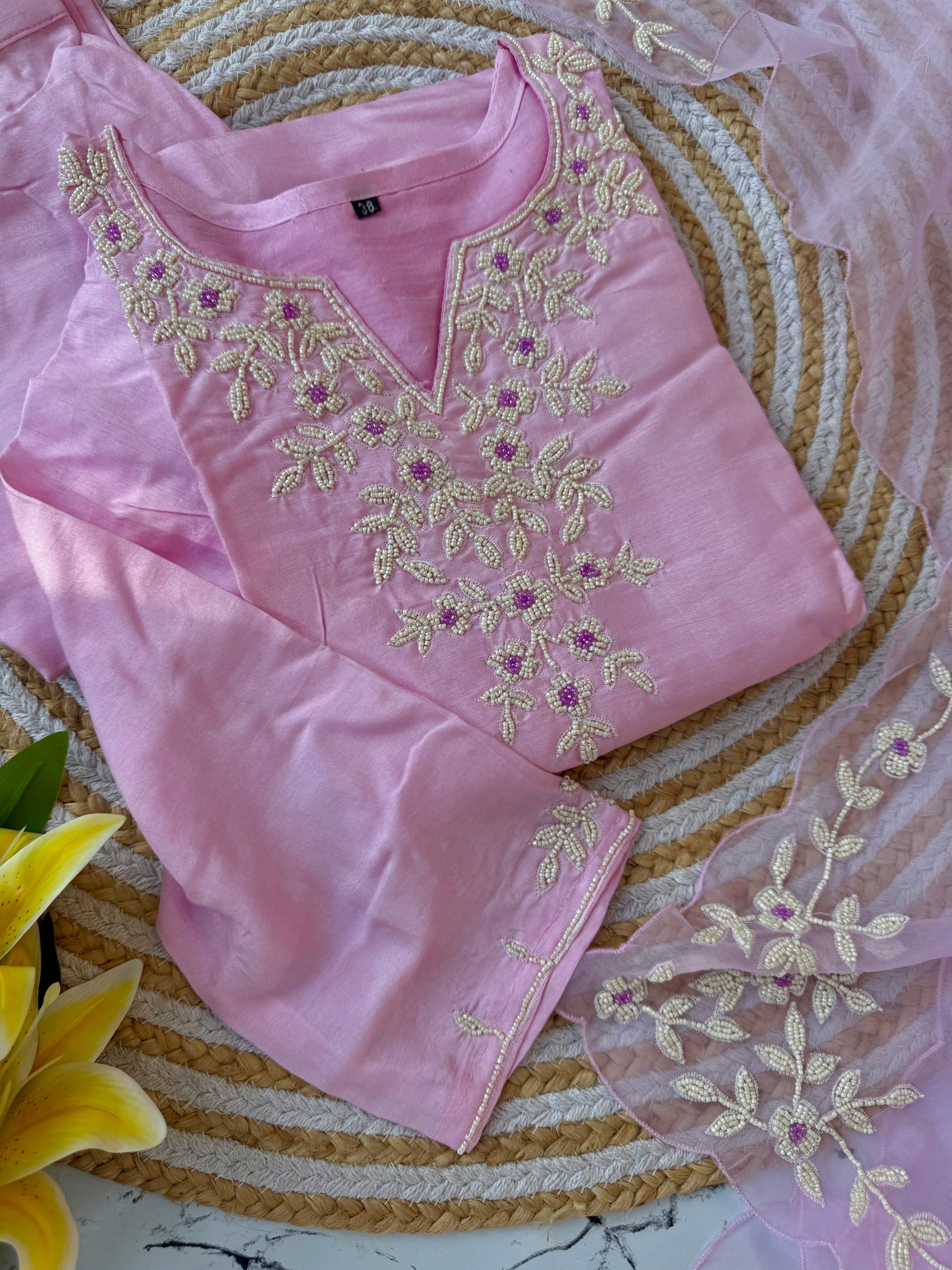 “Suhani” Beautiful pearl work dola silk kurta bottom with dupatta set 🛍️