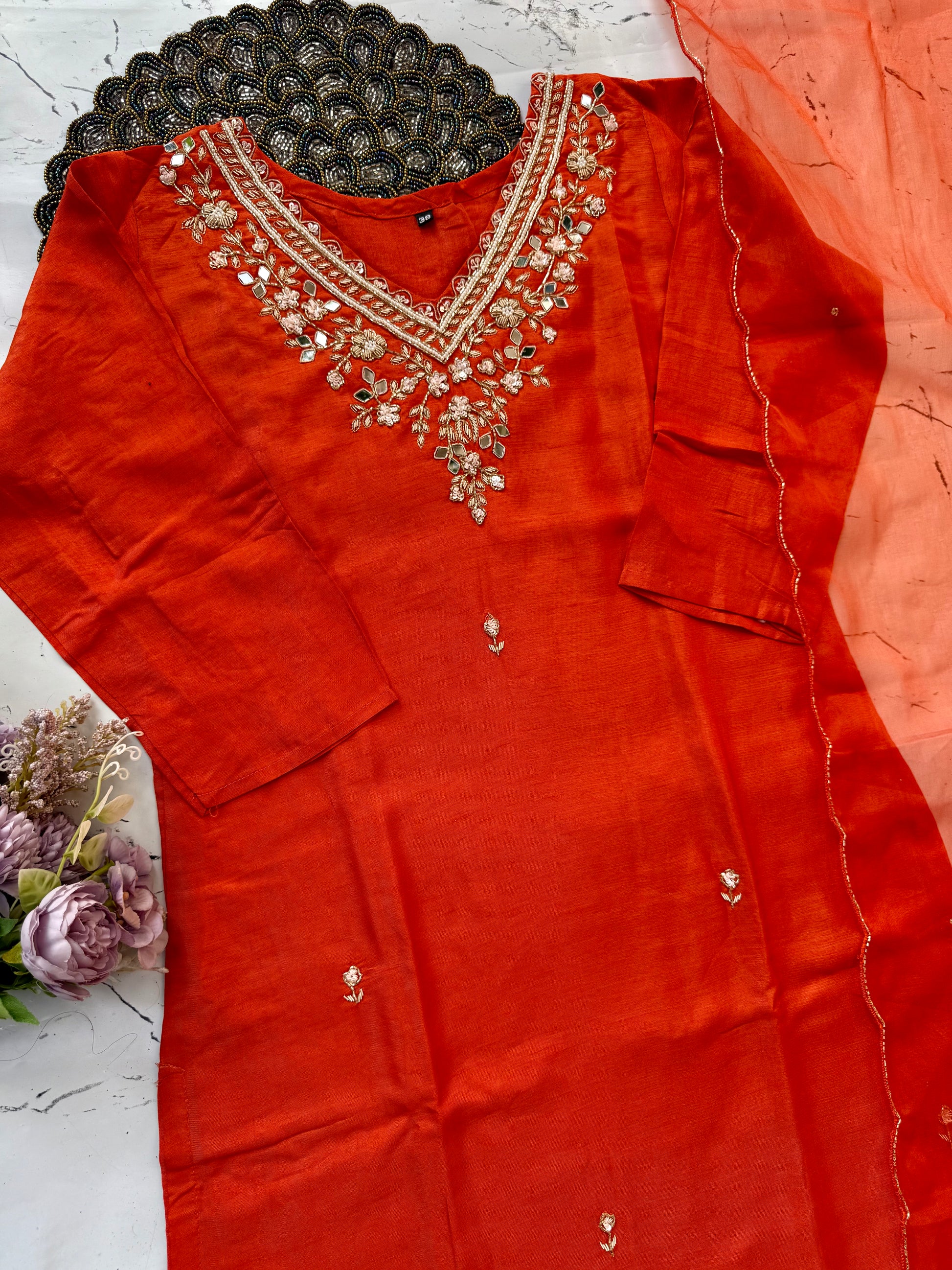 Aasma” Handcrafted mirror work dola silk kurti set 🛍️