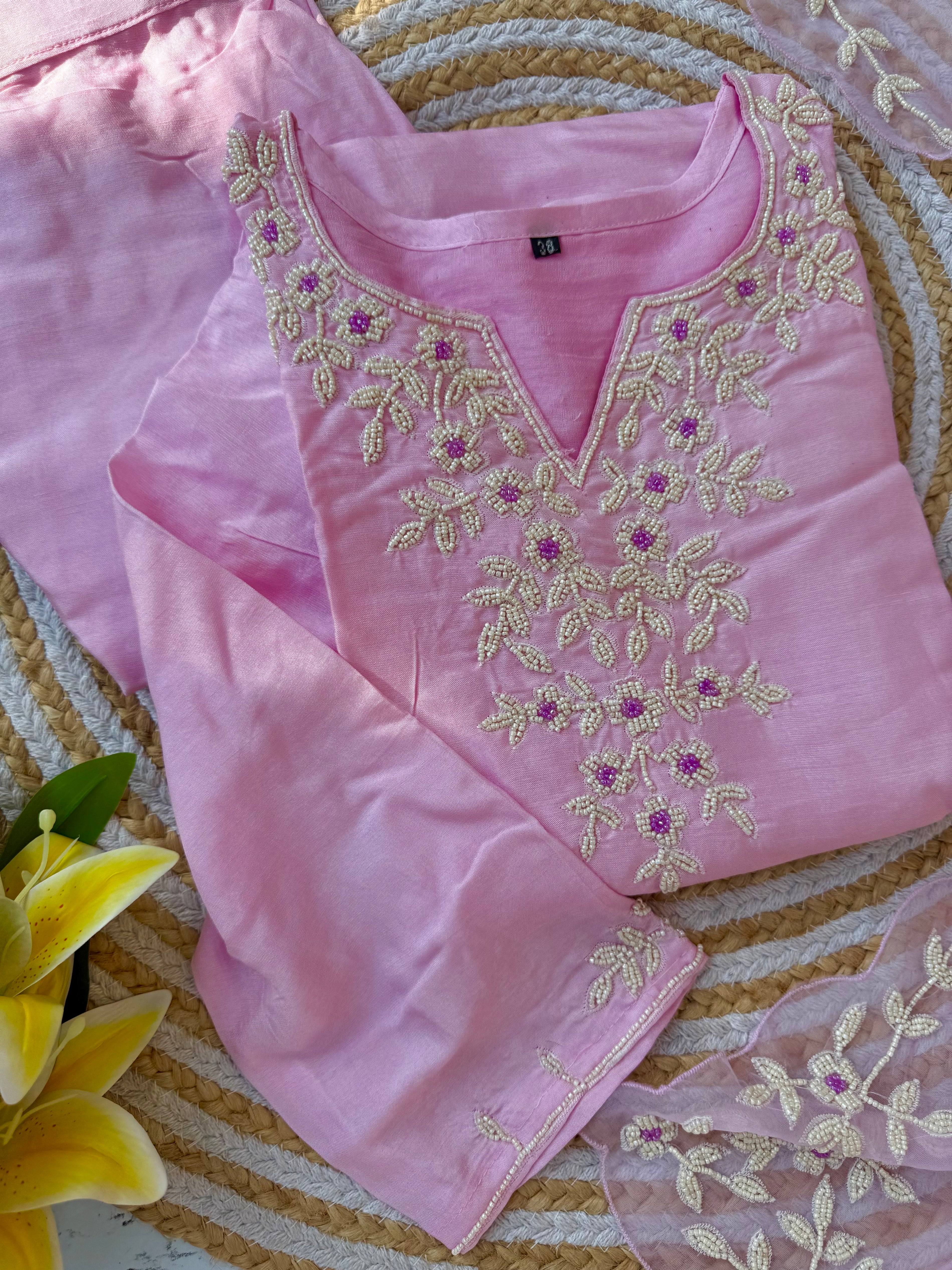 “Suhani” Beautiful pearl work dola silk kurta bottom with dupatta set 🛍️