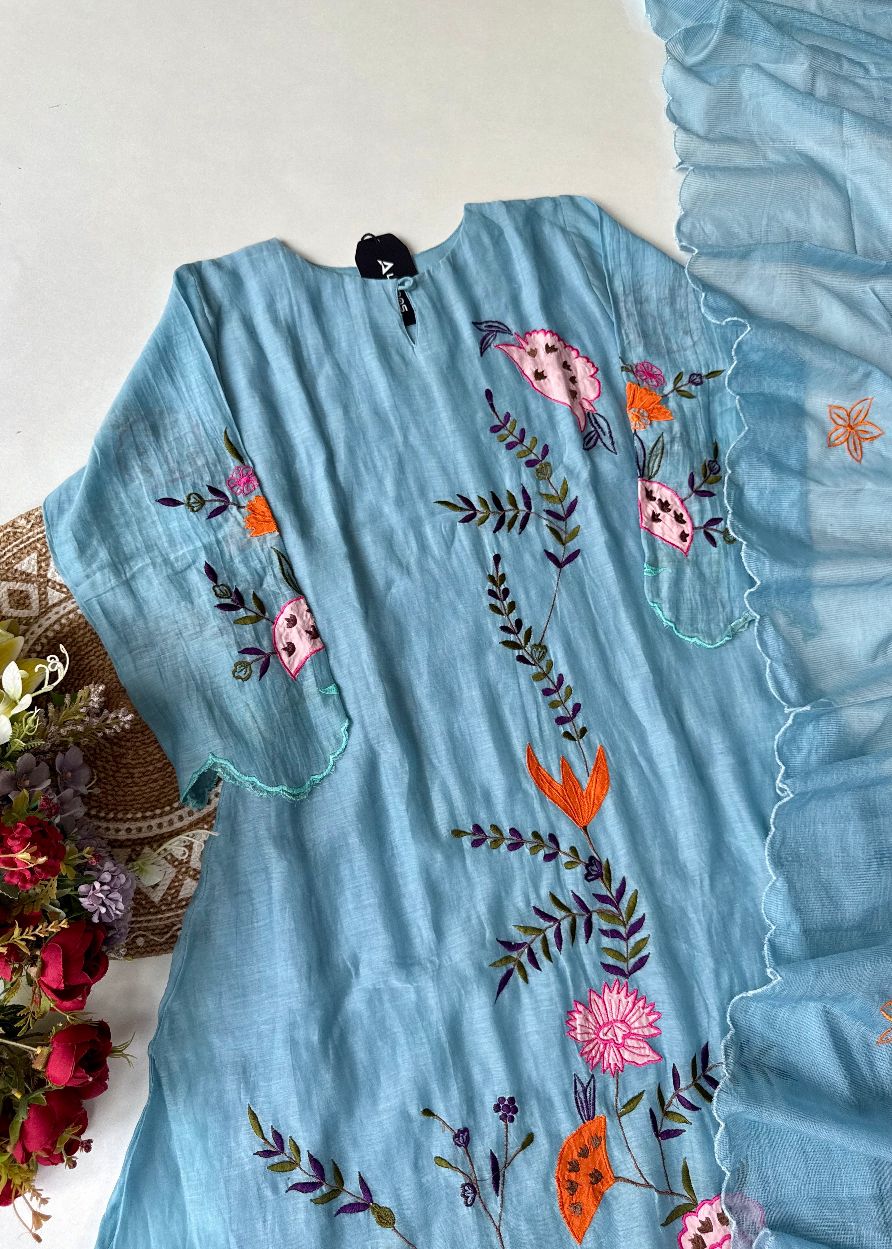“Pranavi” Beautiful Mul Chanderi A line Anarkali Kurta Set