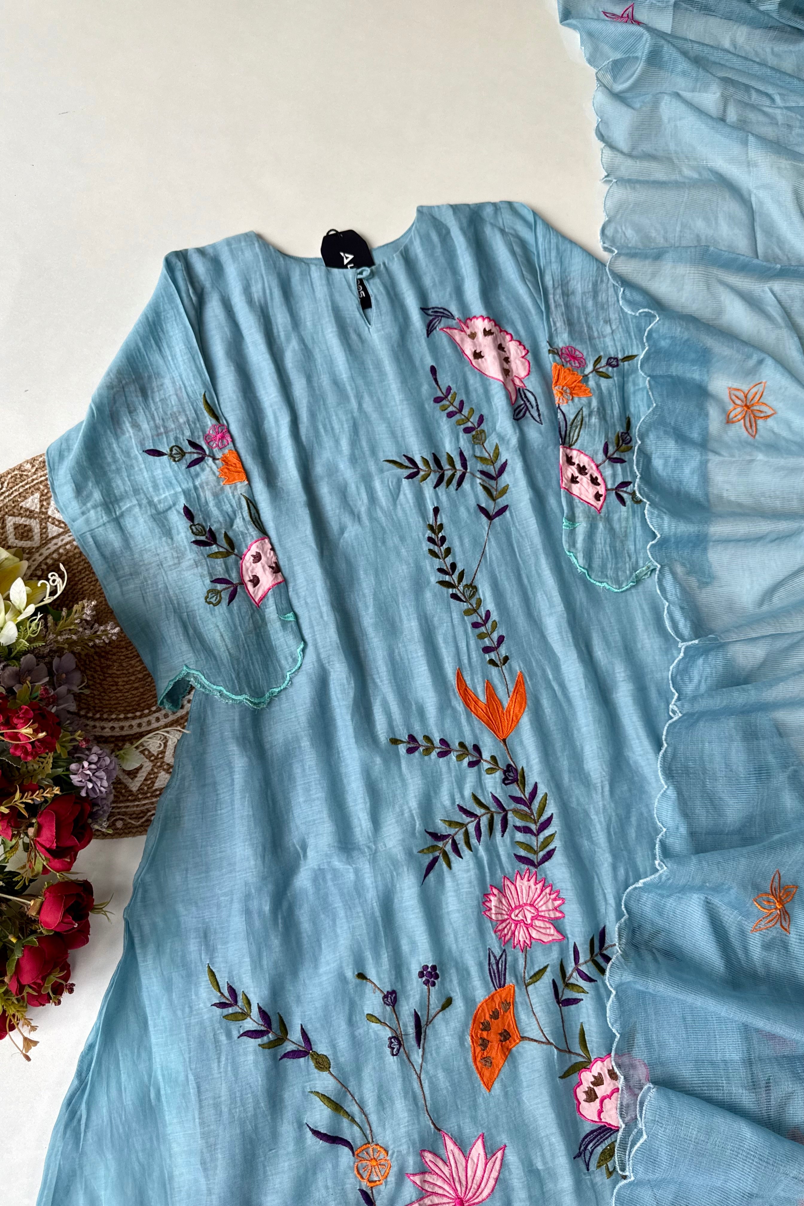 “Pranavi” Beautiful Mul Chanderi A line Anarkali Kurta Set