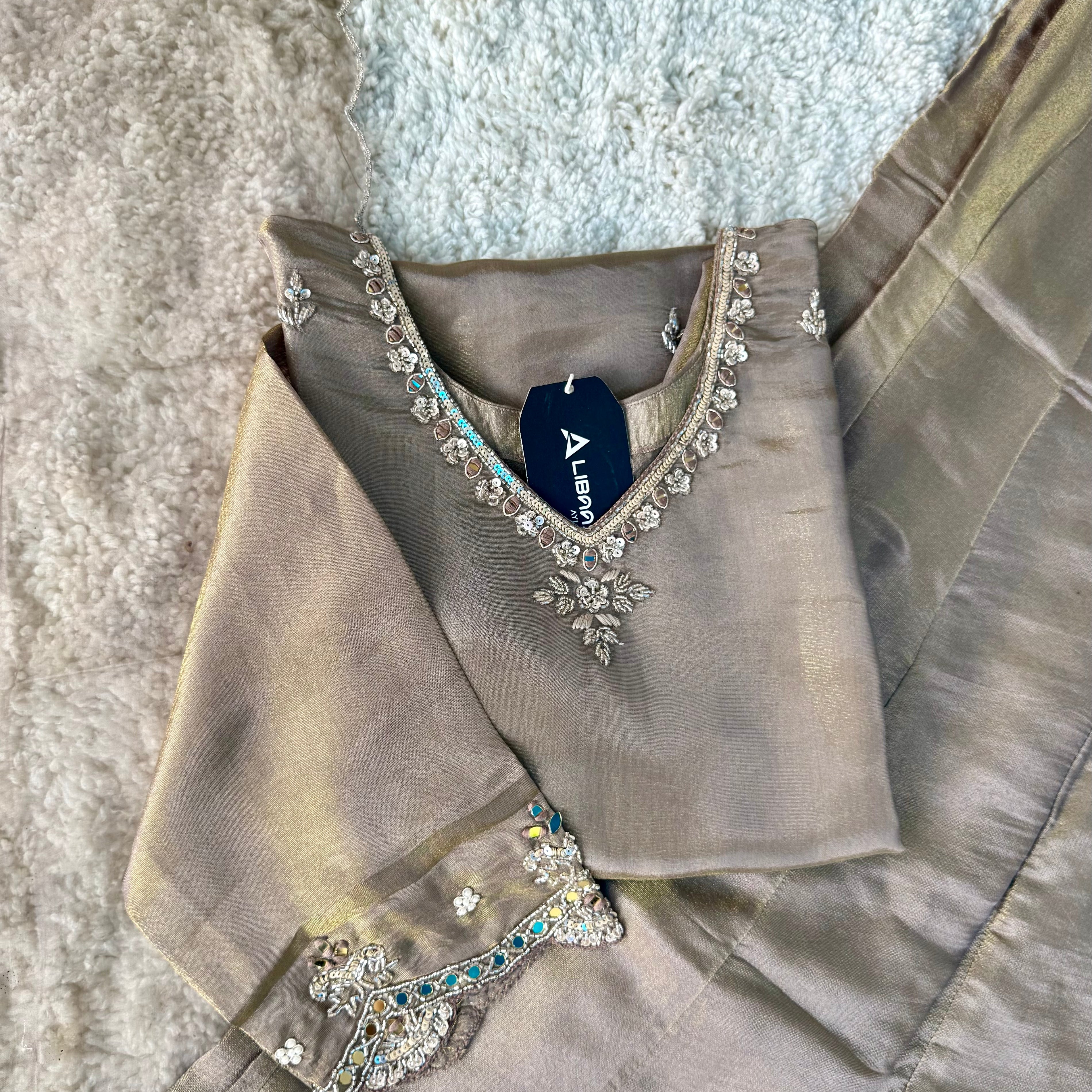 ✨Az002- Champagne Gold Tissue Divider Sharara Suit