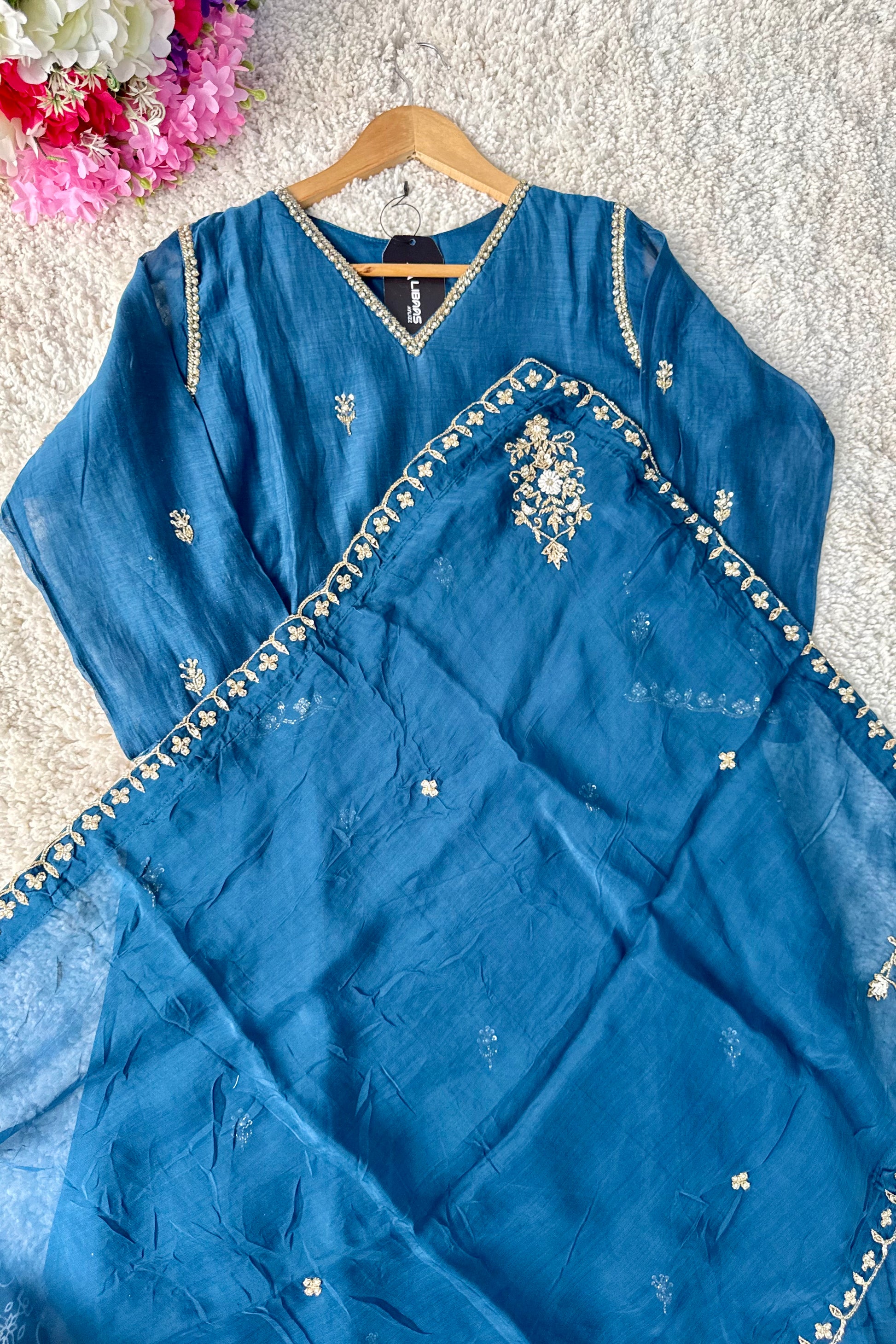 ✨”Mehar– Premium Party wear Mul Chanderi A-Line Kurta Set✨