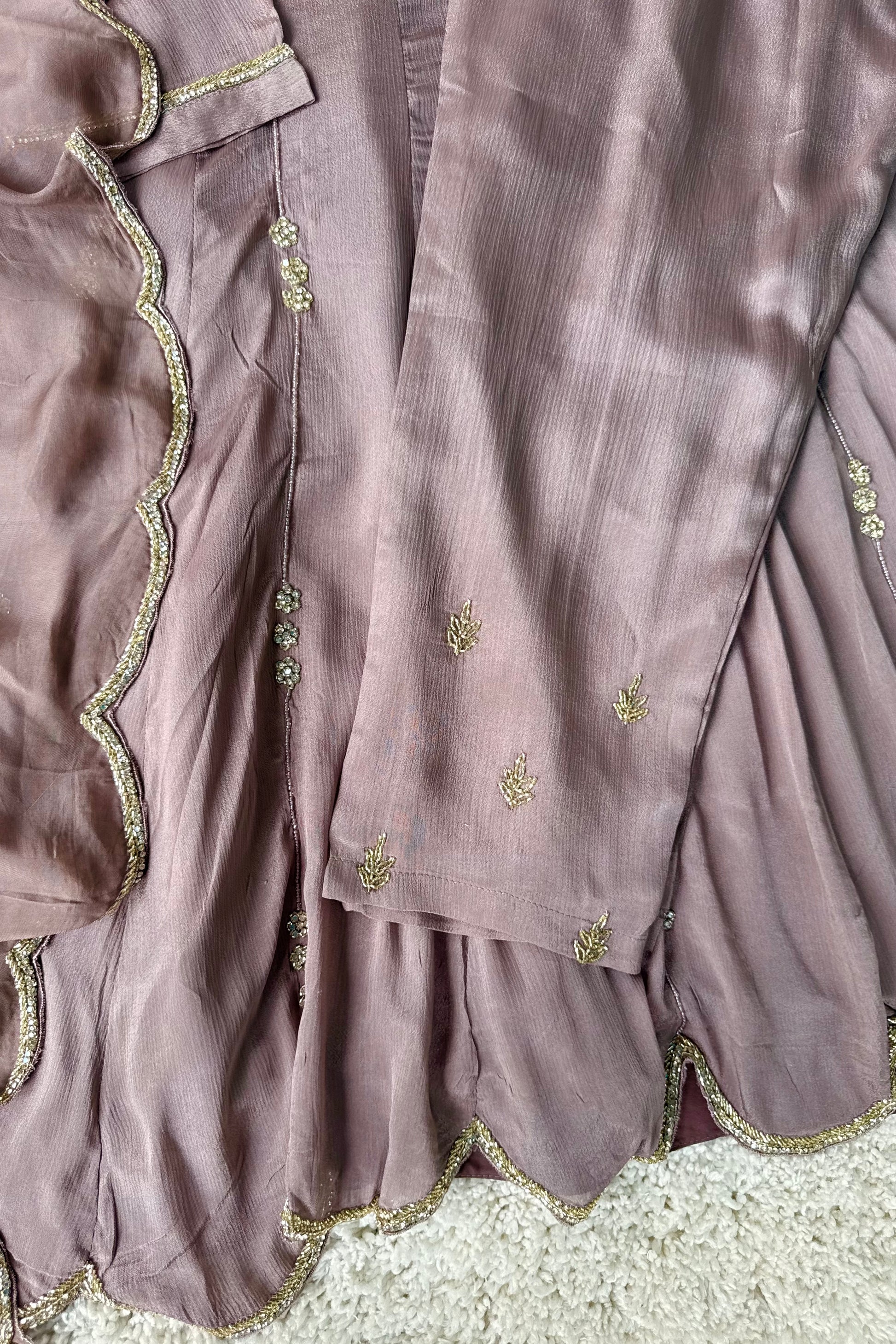 ✨Cocoa – Premium Dusty Cocoa Taupe Chinnon Anarkali suit