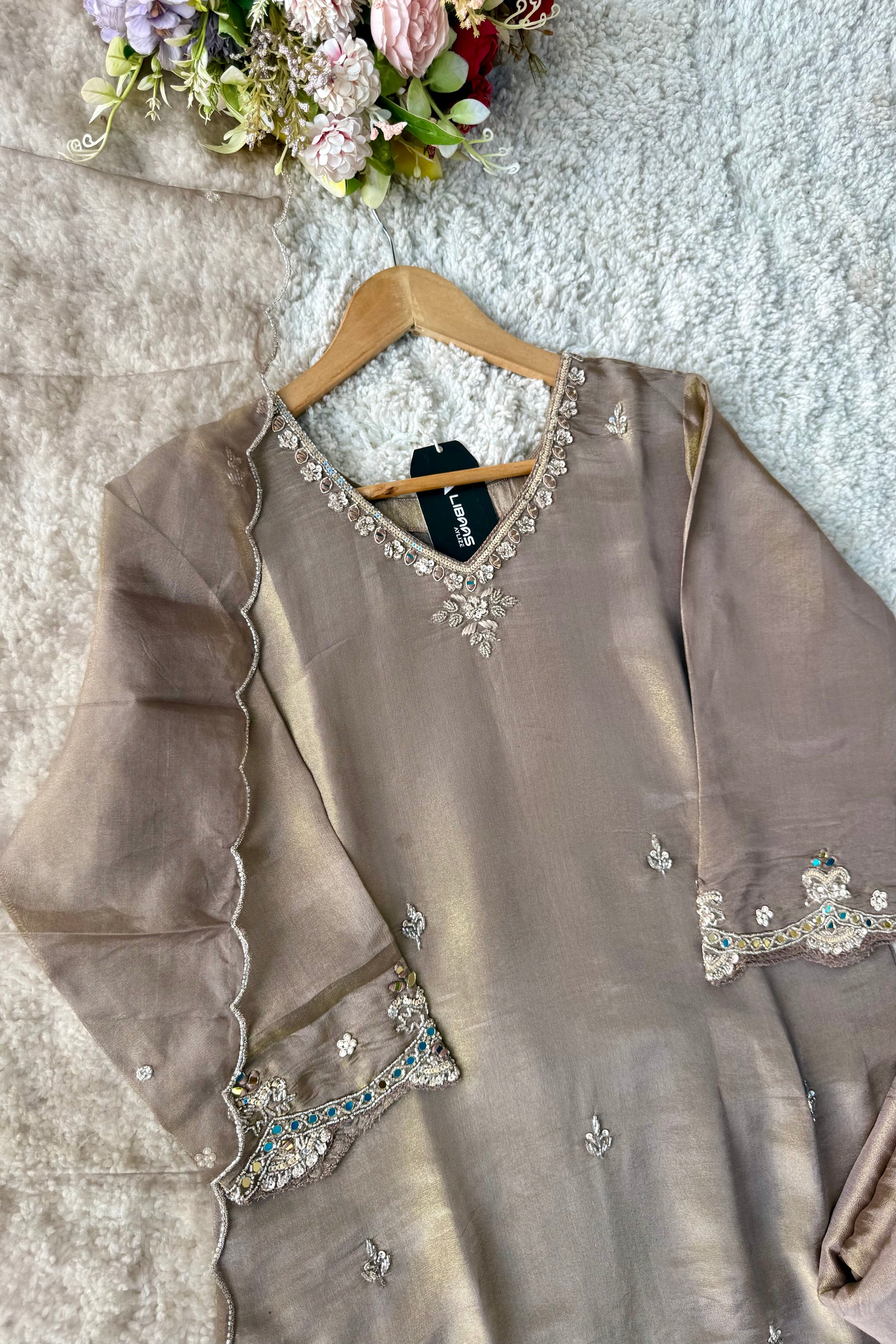 ✨Az002- Champagne Gold Tissue Divider Sharara Suit
