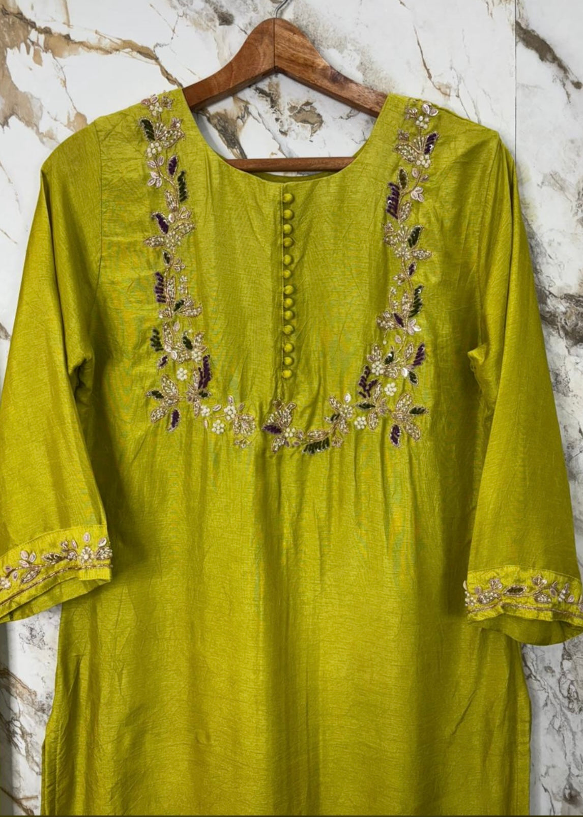 “Aisha” Lime Purple Elegance Dola Silk Kurta Set