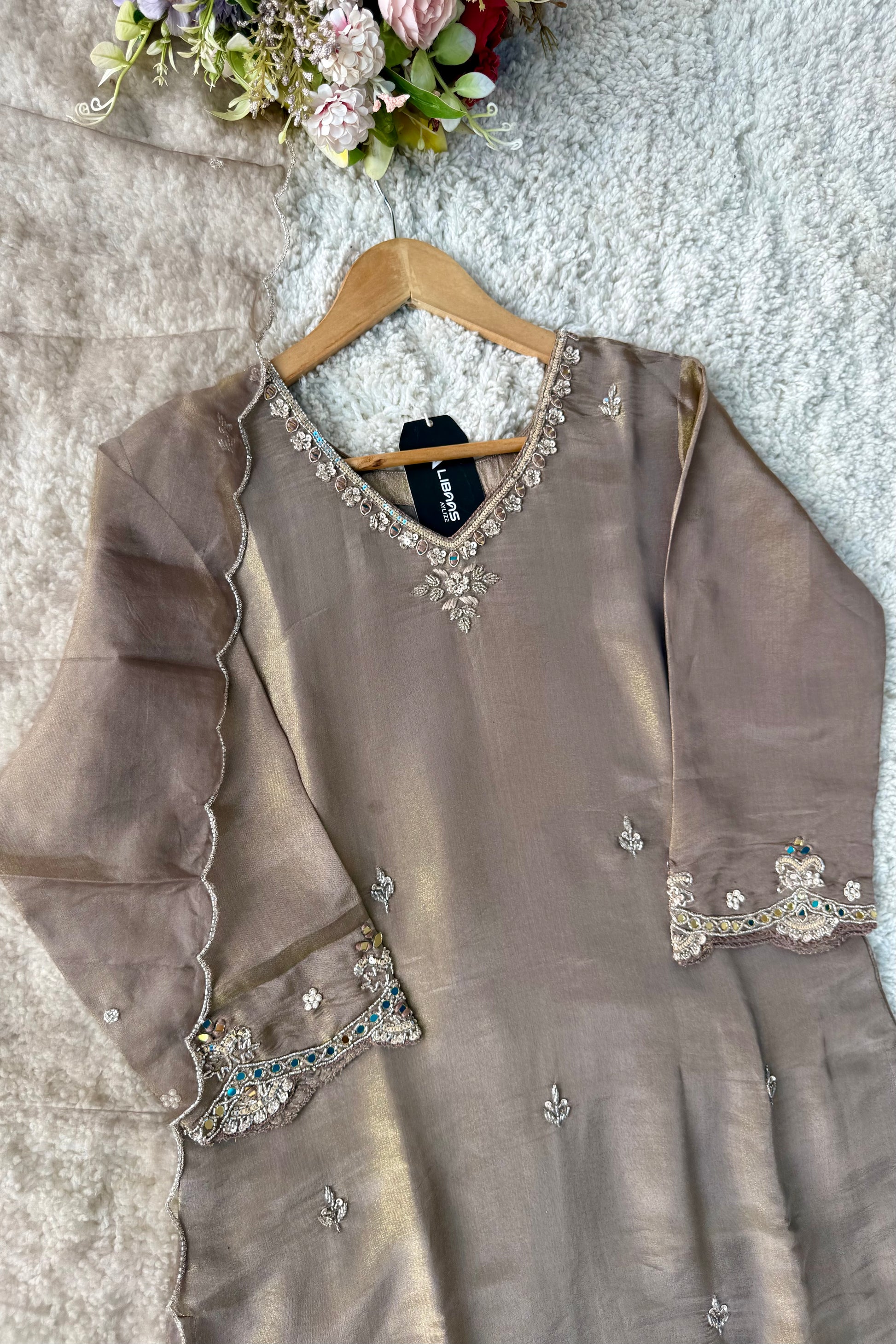 ✨Az002- Champagne Gold Tissue Divider Sharara Suit