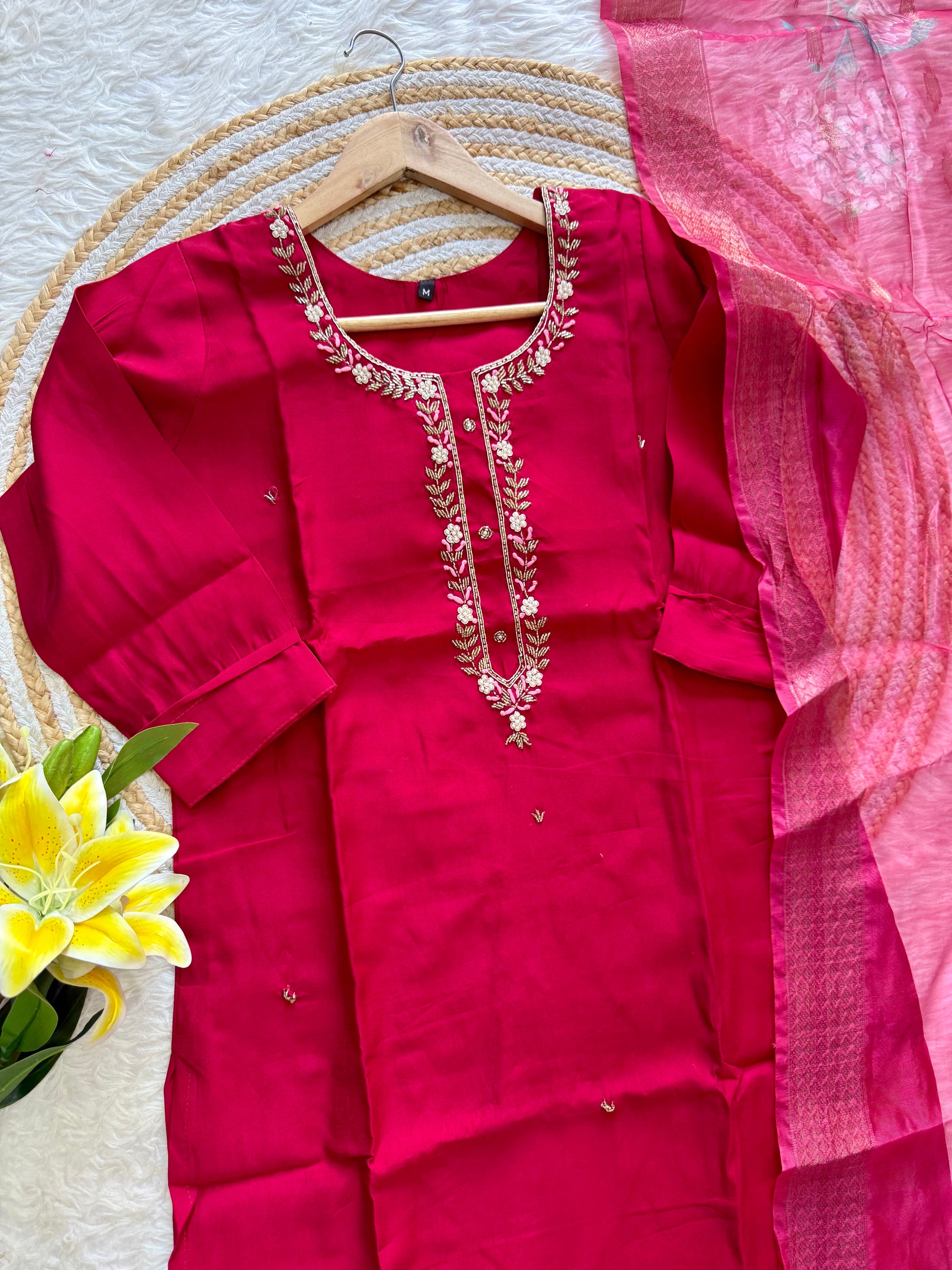 “Eloise” Elegant roman silk hand embroidery work suit