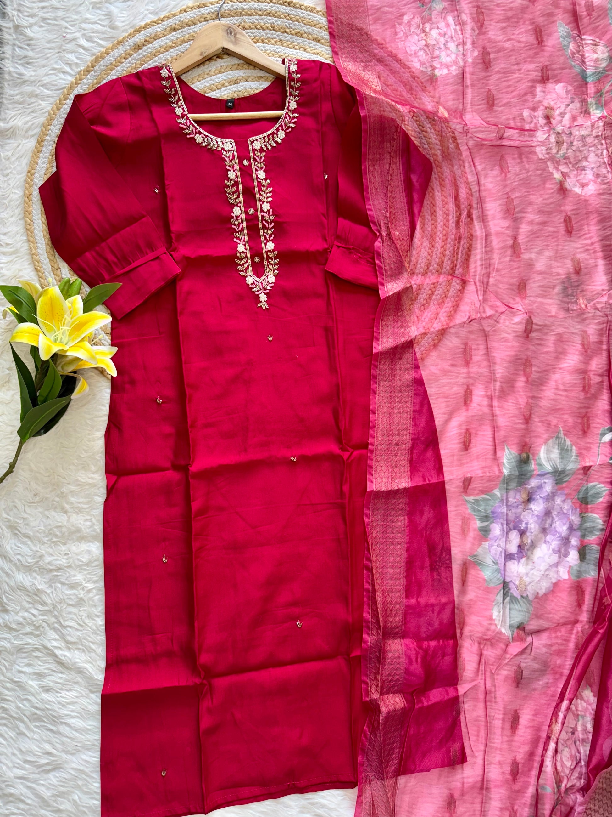 “Eloise” Elegant roman silk hand embroidery work suit