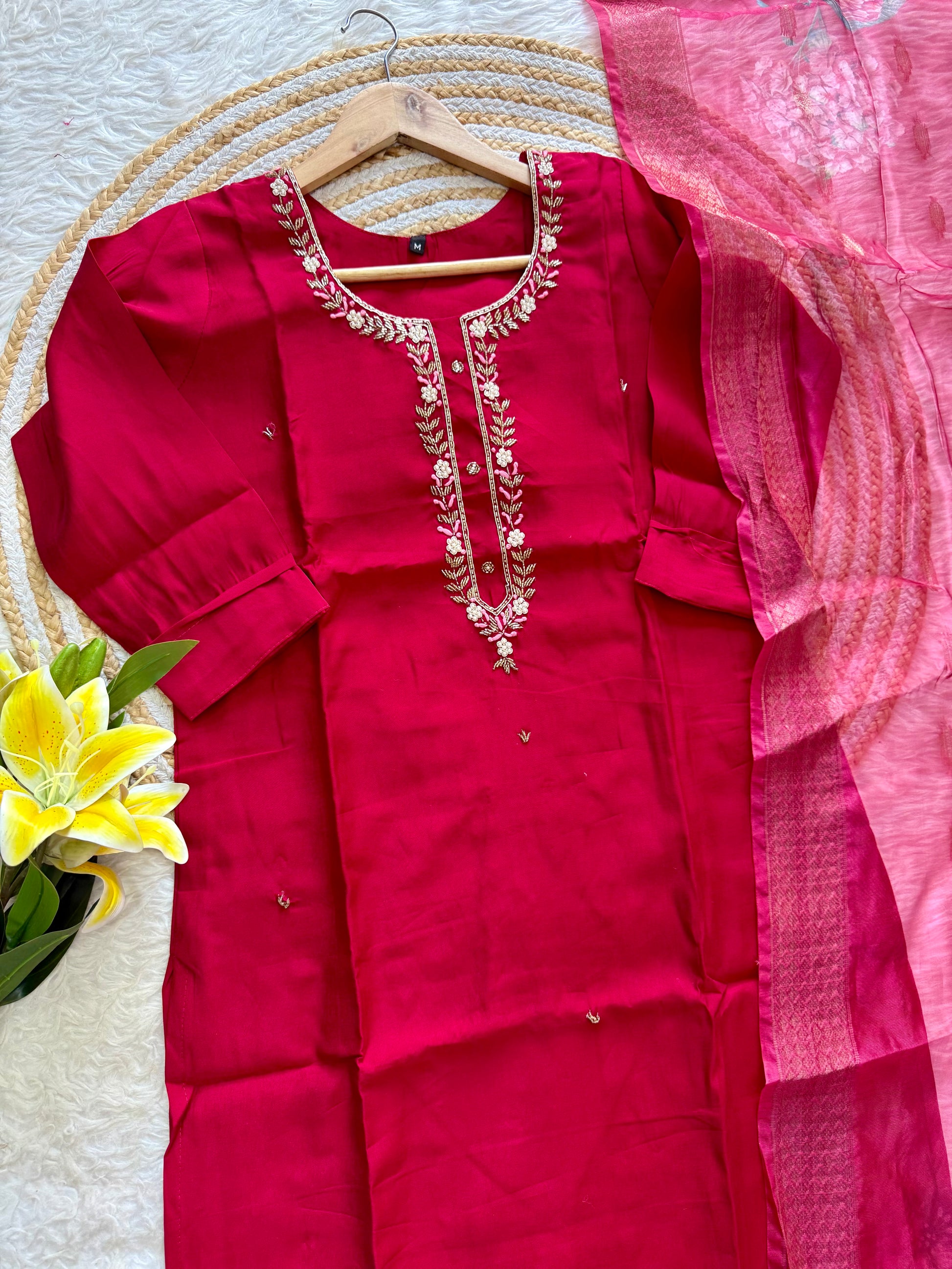 “Eloise” Elegant roman silk hand embroidery work suit