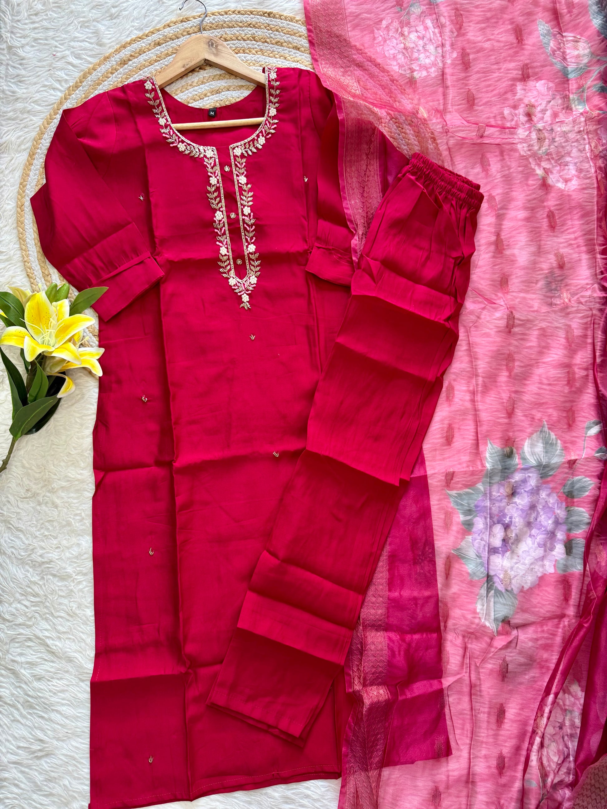 “Eloise” Elegant roman silk hand embroidery work suit