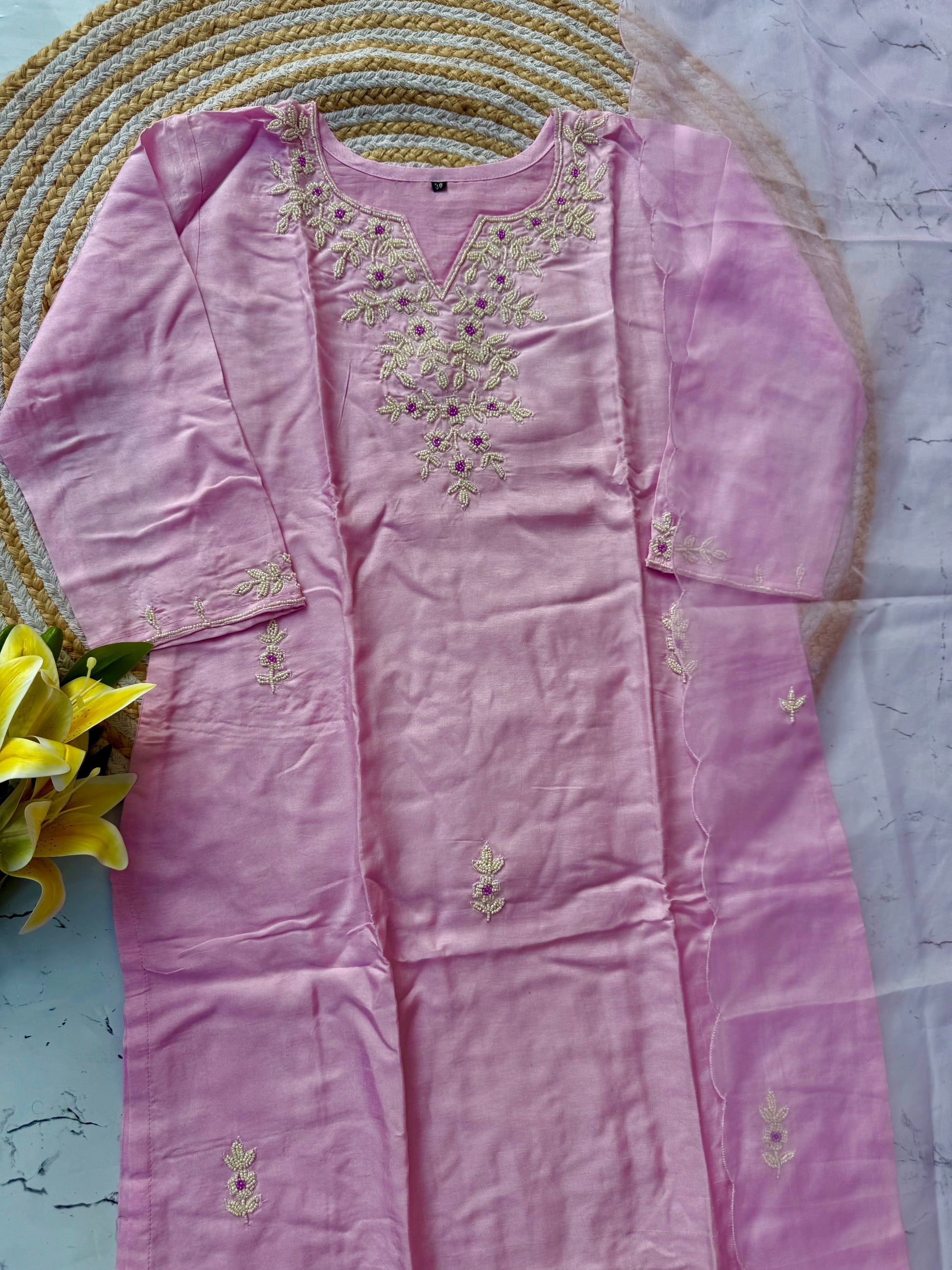 “Suhani” Beautiful pearl work dola silk kurta bottom with dupatta set 🛍️