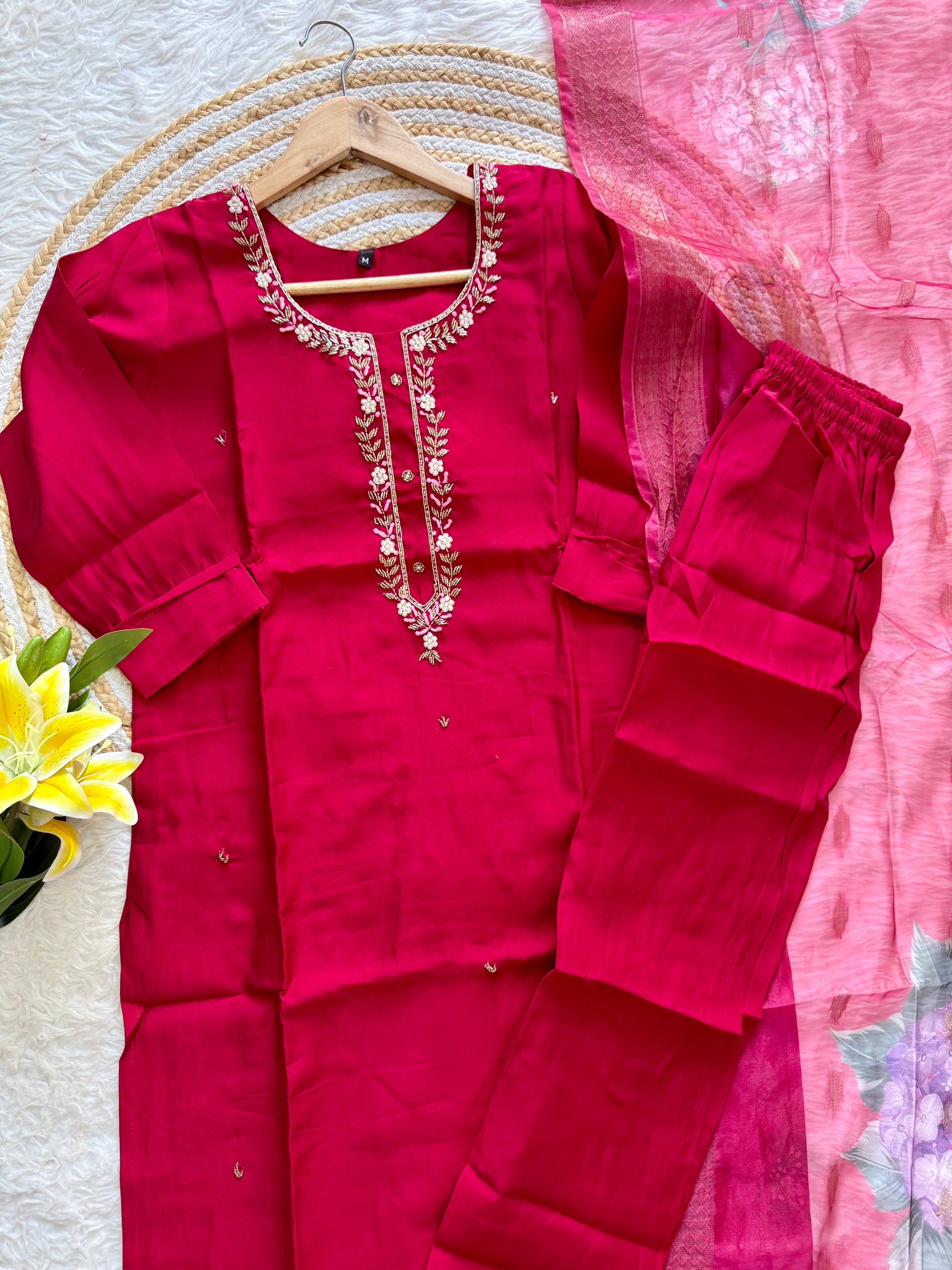 “Eloise” Elegant roman silk hand embroidery work suit