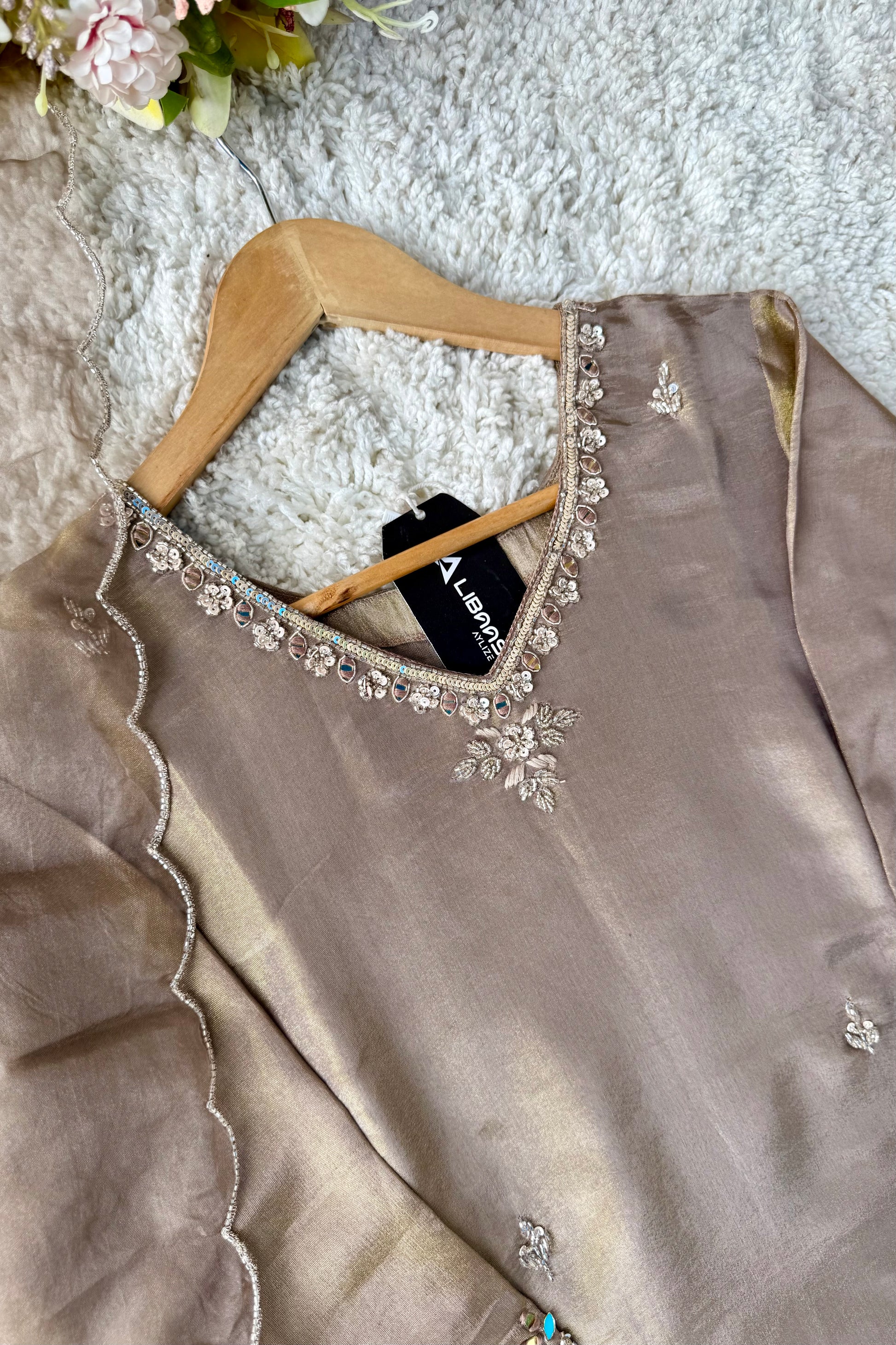 ✨Az002- Champagne Gold Tissue Divider Sharara Suit