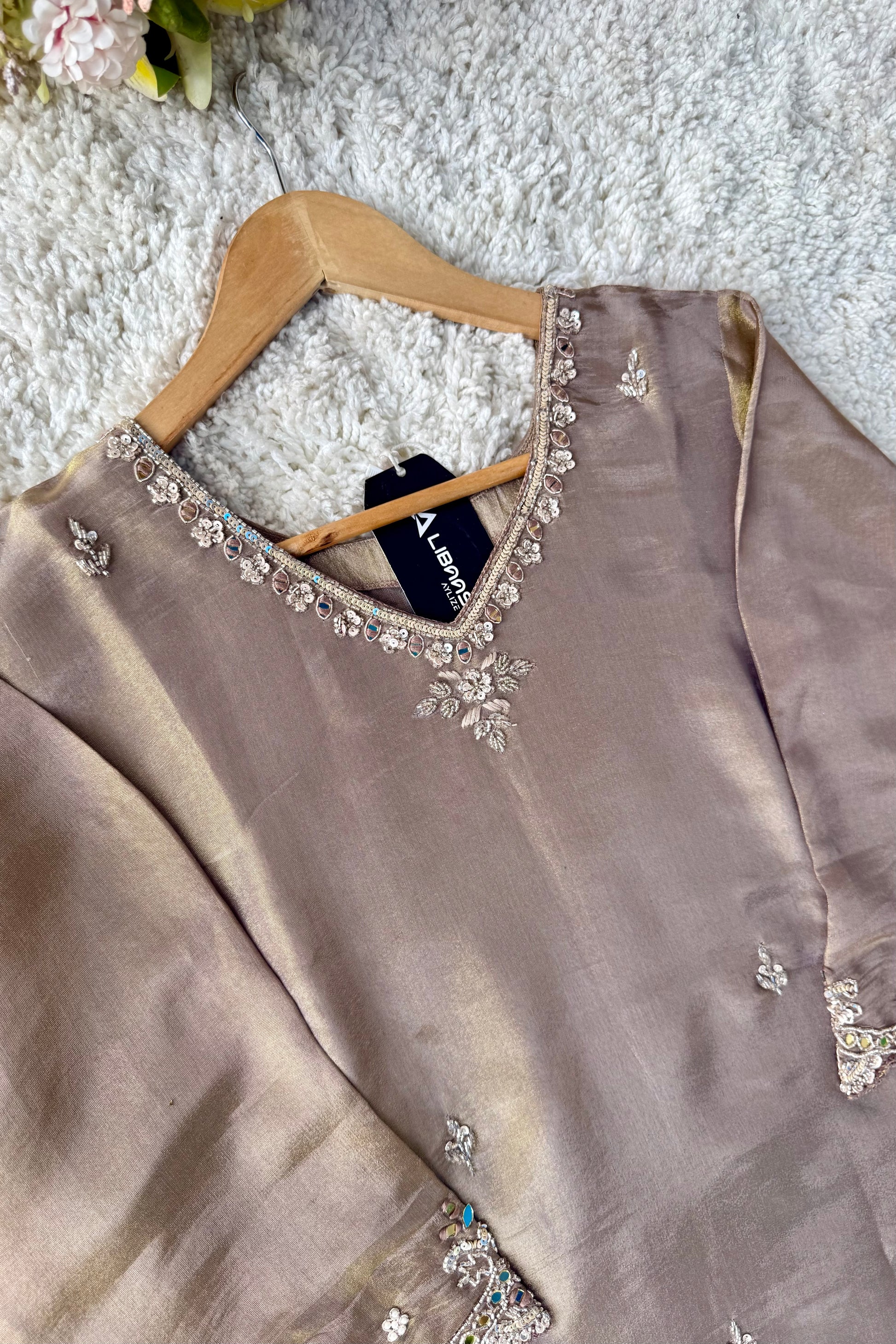 ✨Az002- Champagne Gold Tissue Divider Sharara Suit