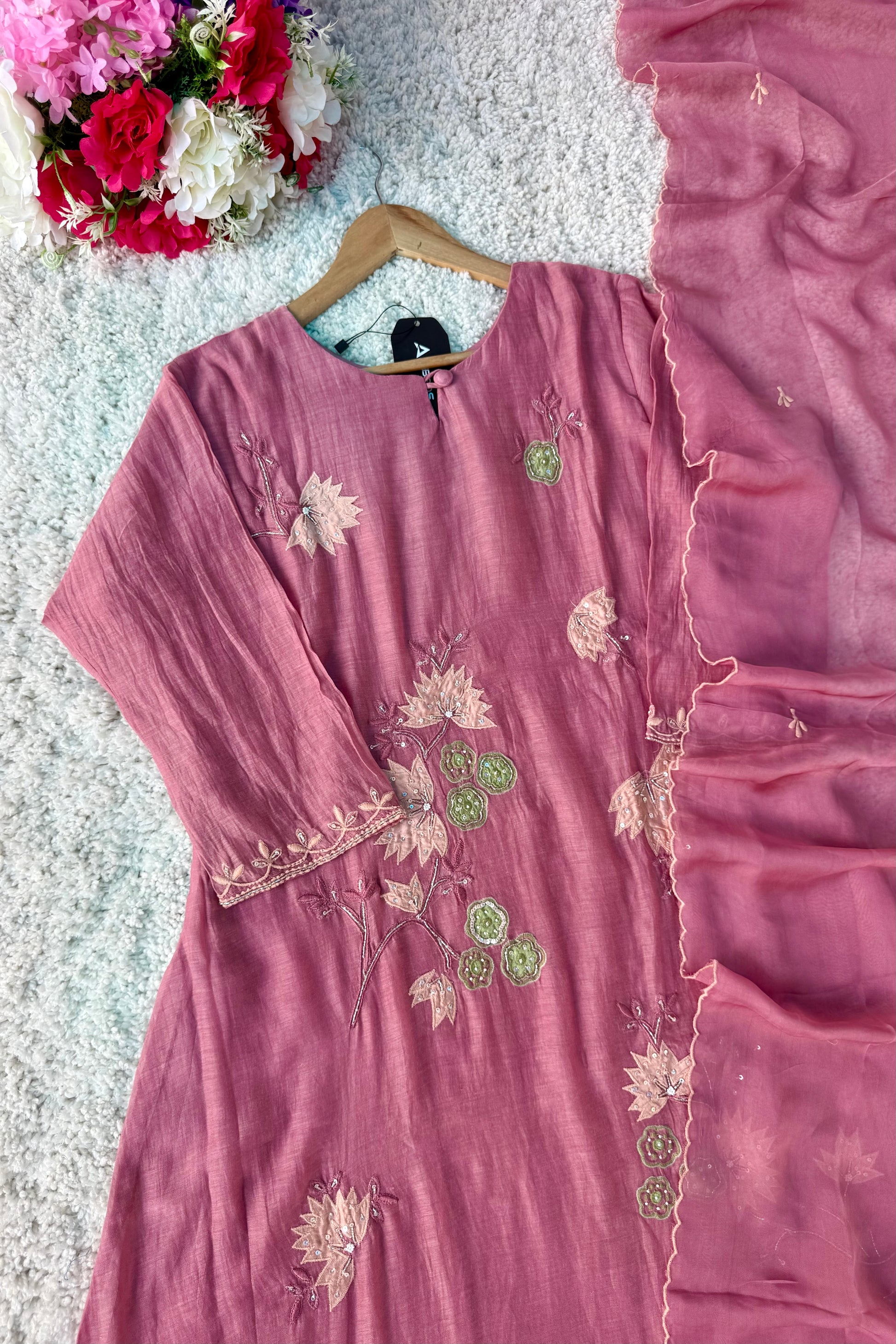 🛍️”Quinn – Premium Mul Chanderi Embroidered A Line Kurta Set