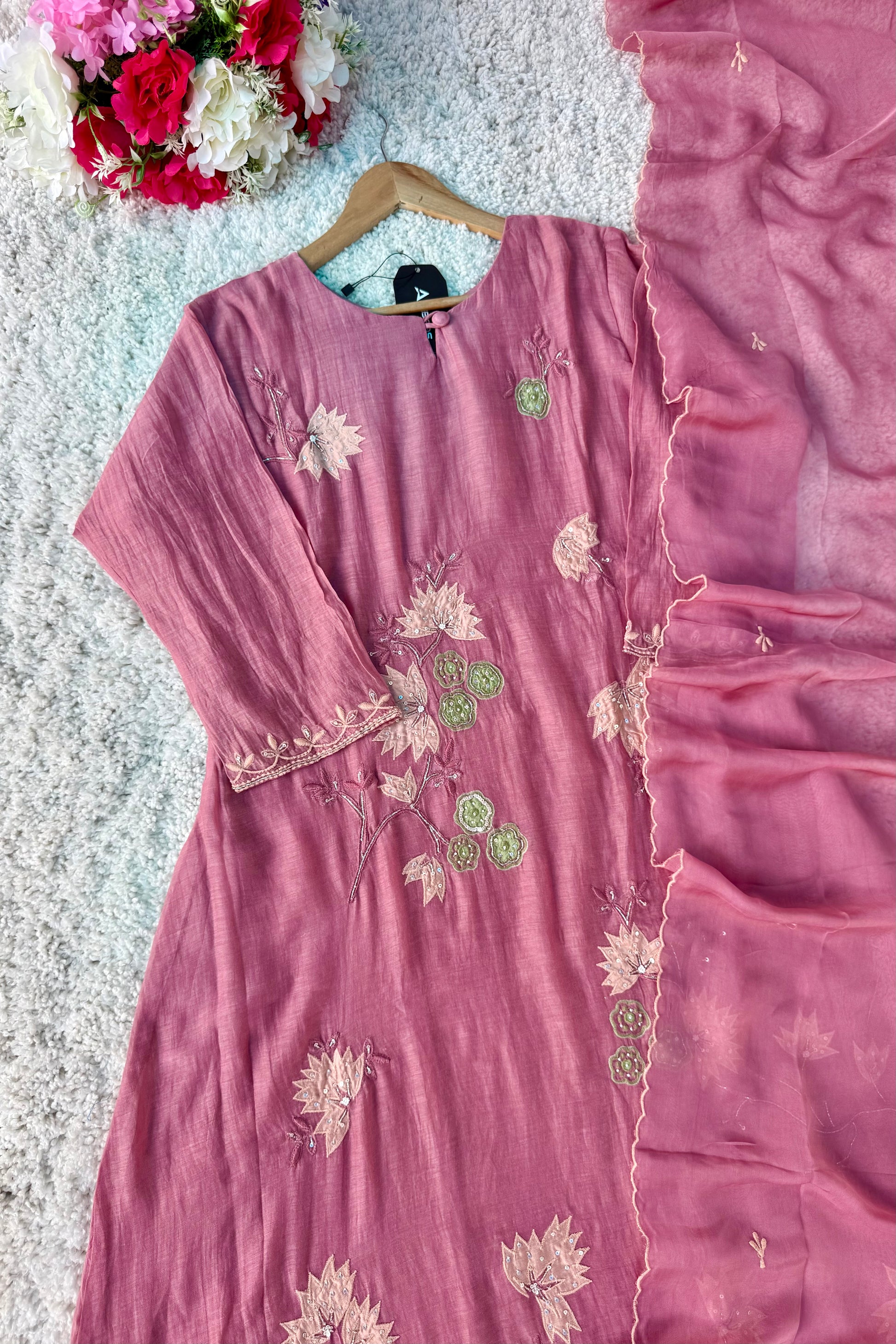 🛍️”Quinn – Premium Mul Chanderi Embroidered A Line Kurta Set