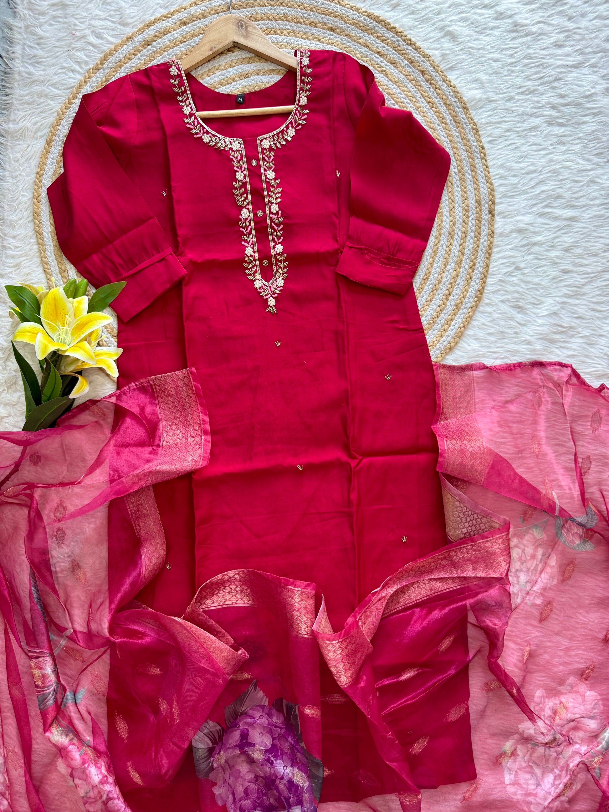 “Eloise” Elegant roman silk hand embroidery work suit