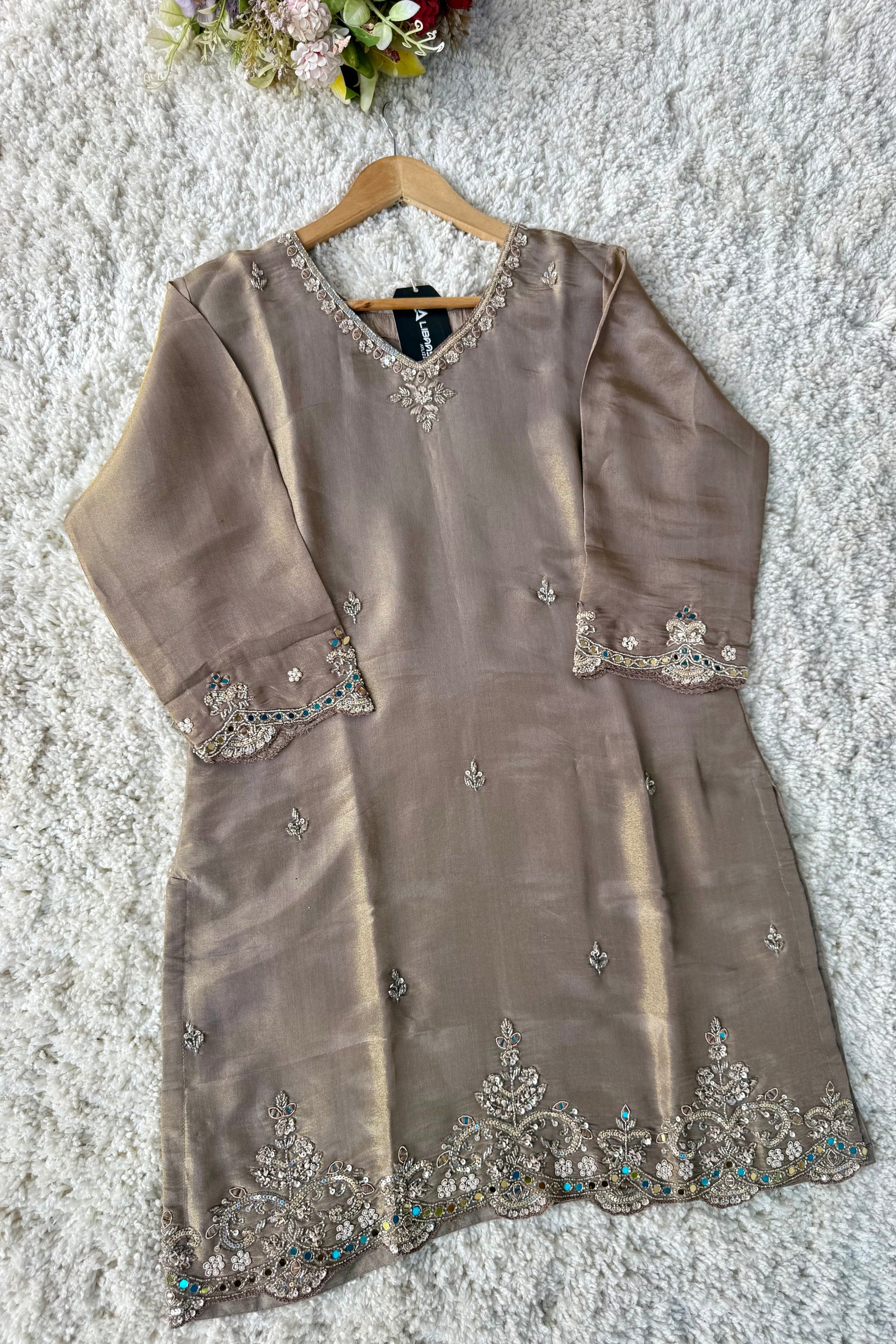 ✨Az002- Champagne Gold Tissue Divider Sharara Suit